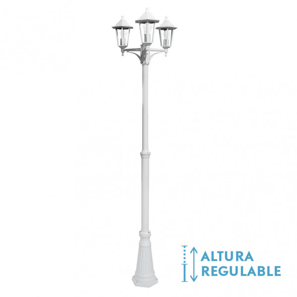 Farola exterior aluminio auriga 3xe27 blanco ip44 220x62x62 cm  regulable en altura