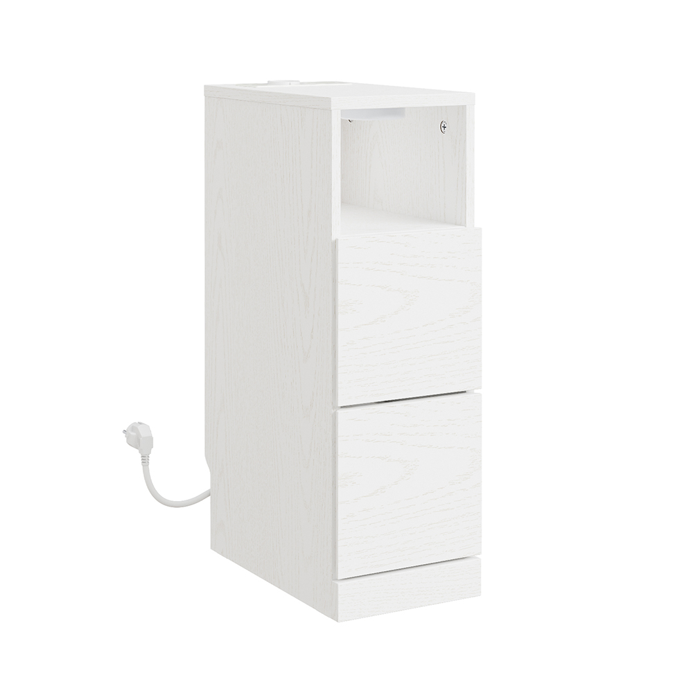 SoBuy Mesilla de Noche Blanca con 2 Cajones, Luz LED y Puerto USB, Aglomerado, 35×20×60 cm