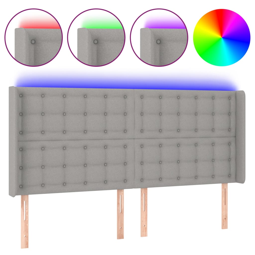 vidaXL Cabecero con LED de tela gris claro 183x16x118/128 cm