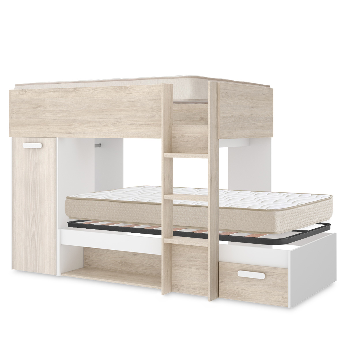 Pack ahorro juvenil Cama tren Kos, 1 Somier y 2 Colchones viscoelásticos Nova 90 x 190 cm | Subida a domicilio