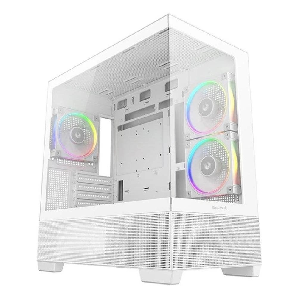 Deepcool - Caja para PC CG380 3F WH con doble cristal templado blanco, ventiladores ARGB preinstalados y soporte para refrigeración líquida hasta 360 mm