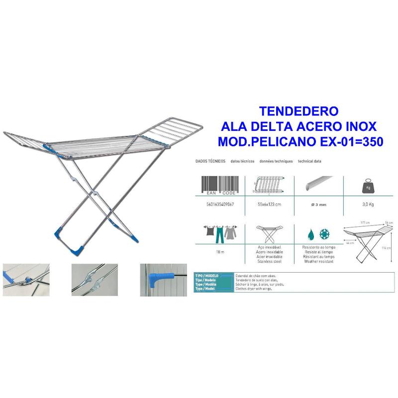 Tendedero  ala delta acero inox mod.pelicano ex-01 350 (caja 6 unidades)