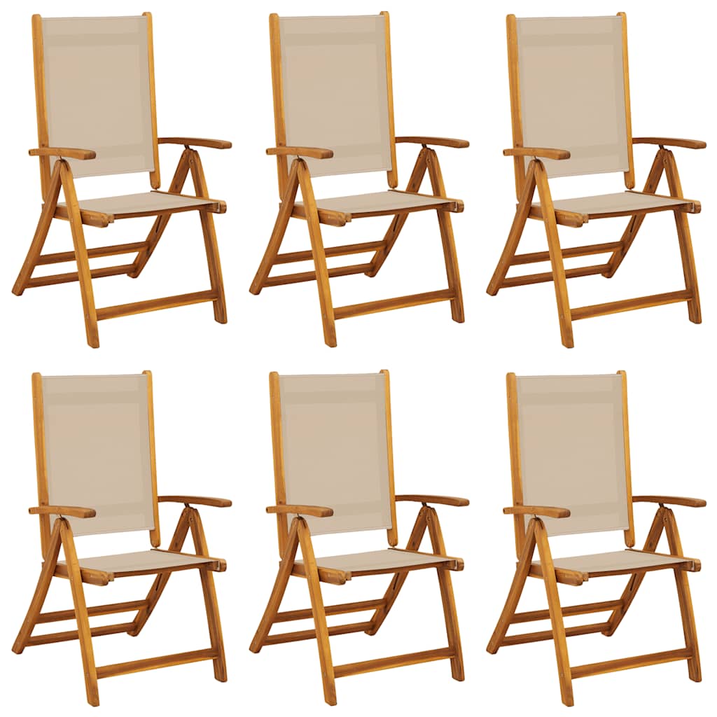 vidaXL Sillas de jardín plegables 6 uds madera maciza acacia textileno