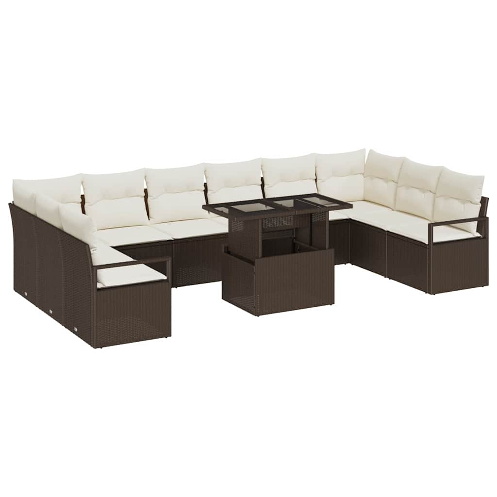 vidaXL Conjunto de sofá de jardín con cojín 11 pcs Marrón y crema