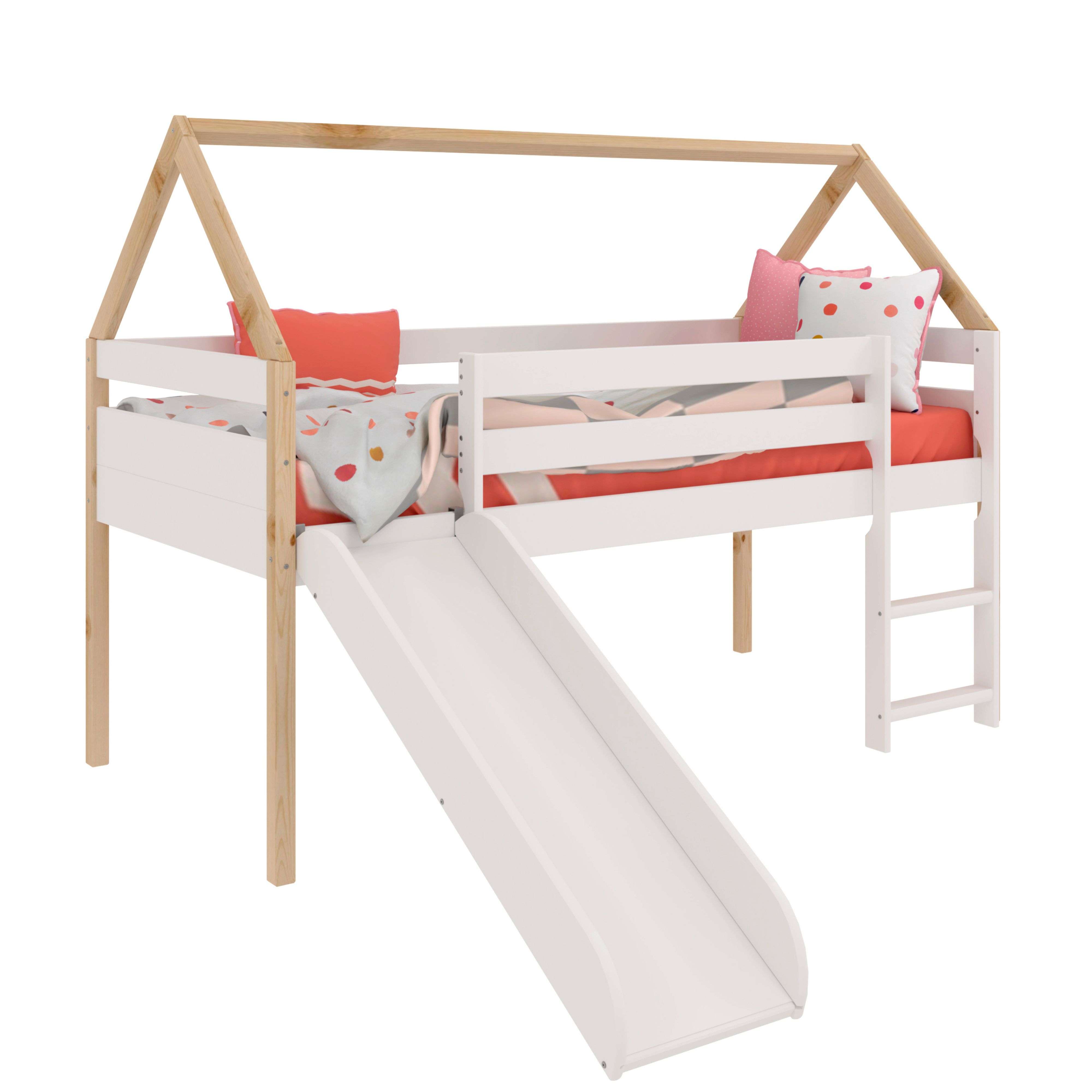 Miroytengo Cama Juvenil Infantil Tobogan Carnival Color Blanco Y Roble Cambrian 90x190 cm
