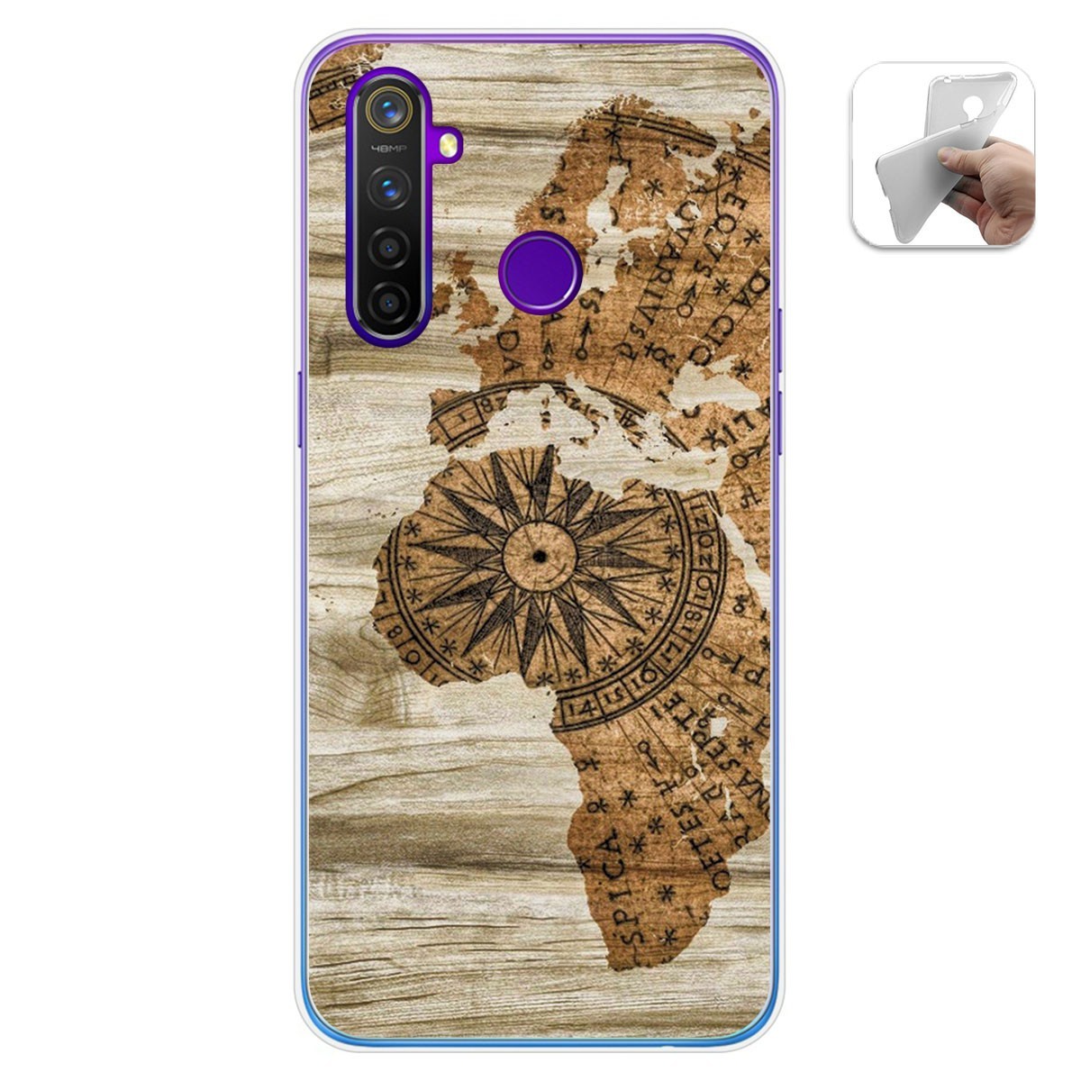 Tumundosmartphone Funda Gel Tpu para Realme 5 Pro diseño Madera 07 Dibujos