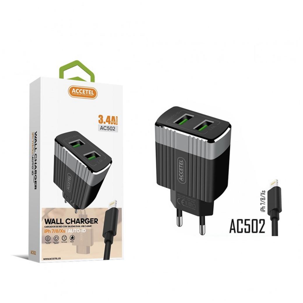 Cargador Red Dual USB 3.4A - Cable IP - Accetel