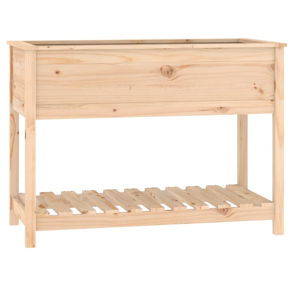 vidaXL Jardinera con estante madera maciza pino 111,5x54x81 cm Color Natural,  Blanco,  Gris y mas