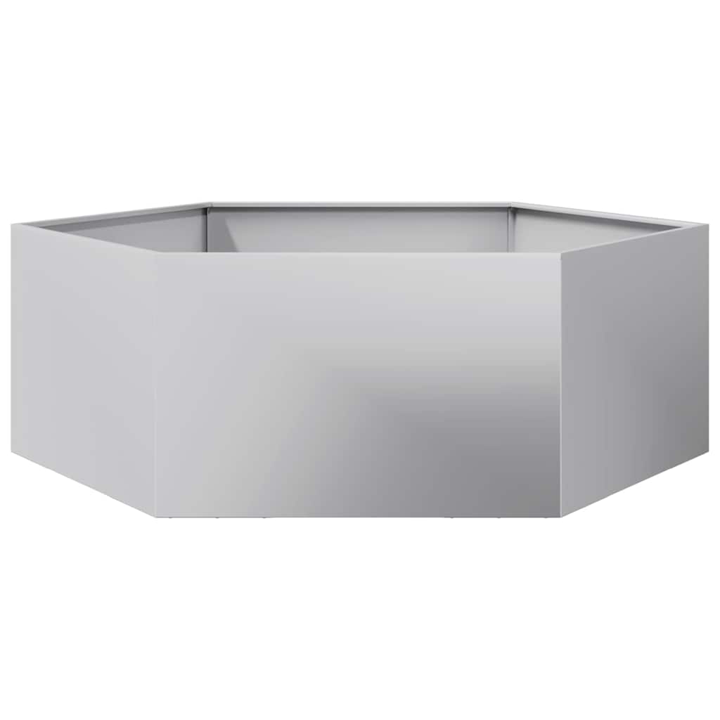 vidaXL Jardinera hexagonal de acero inoxidable 138x120x45 cm en color Acero Inoxidable/Gris Claro/Acero/Verde/Acero/Antracita y más