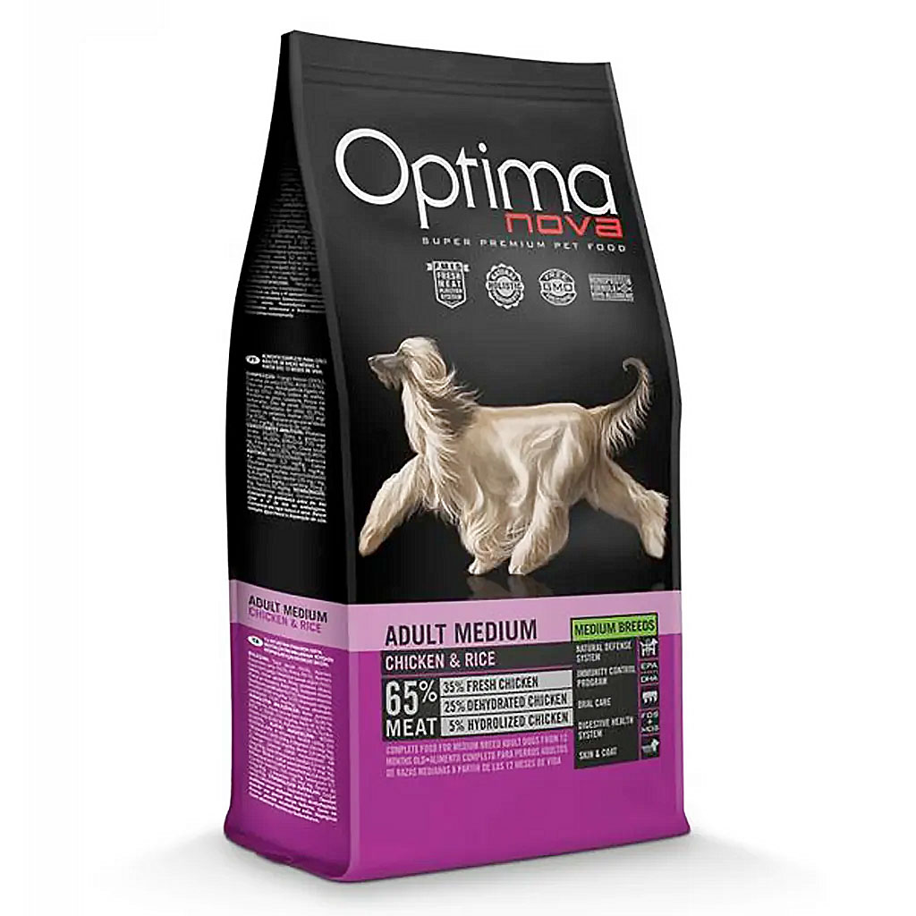 Optima Nova Adult Medium Pollo y Arroz Pienso Natural Perros, 2kg, 12kg