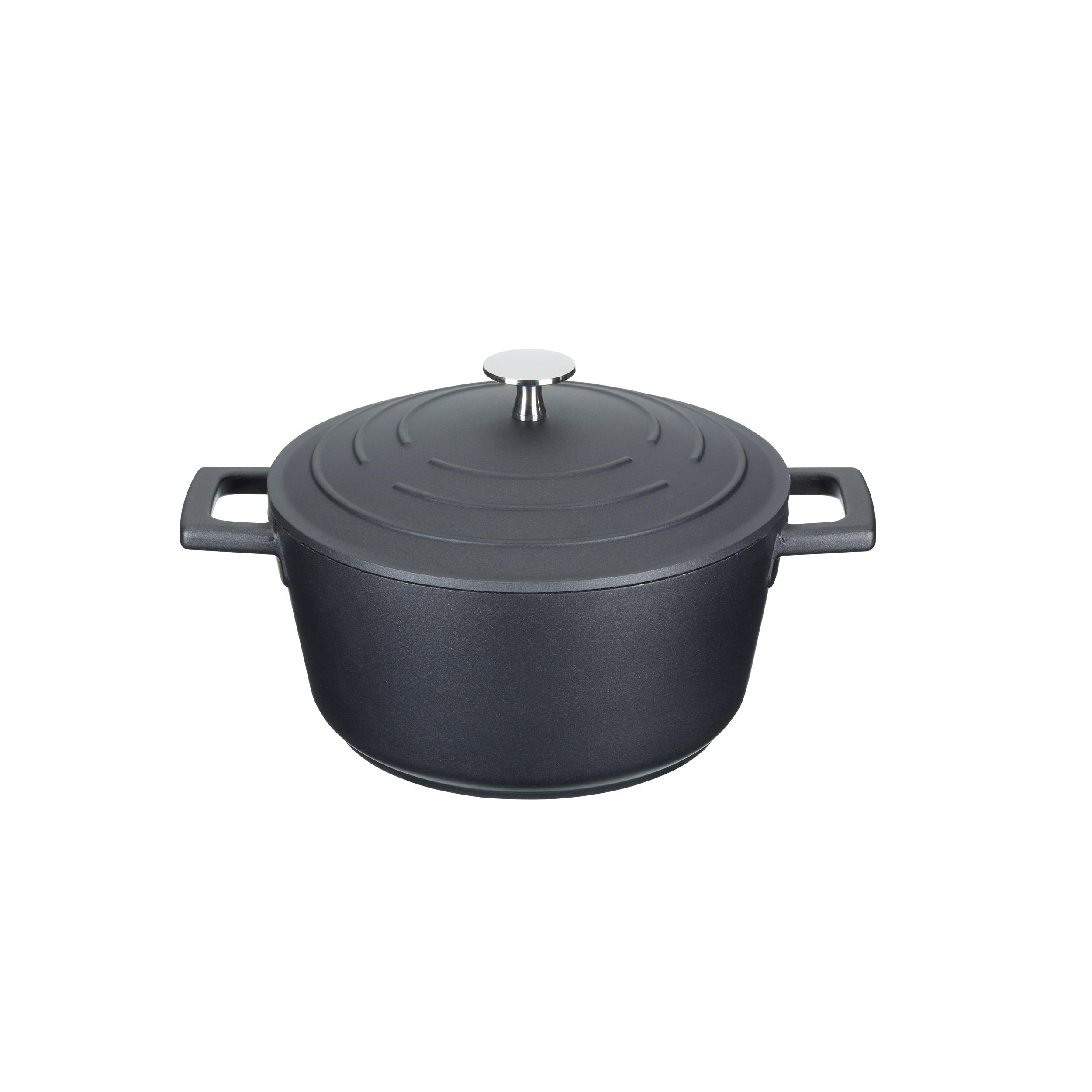 Masterclass small casserole with lid 2.5l/20cm, lightweight cast aluminum, oven safe and induction hob, black