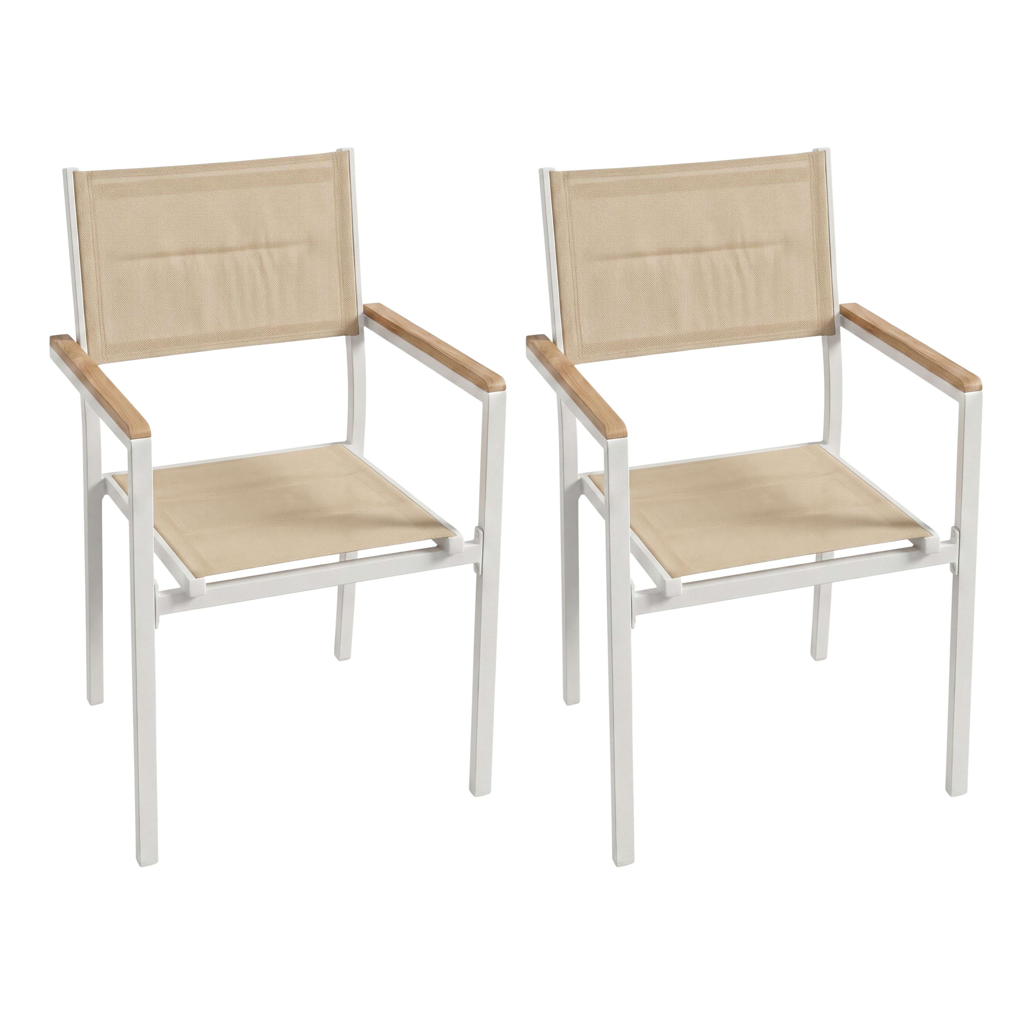 Miroytengo Pack 2 Sillas Exterior Mallorca, Apilables con Reposabrazos, Aluminio y Textileno 56x55x85 cm