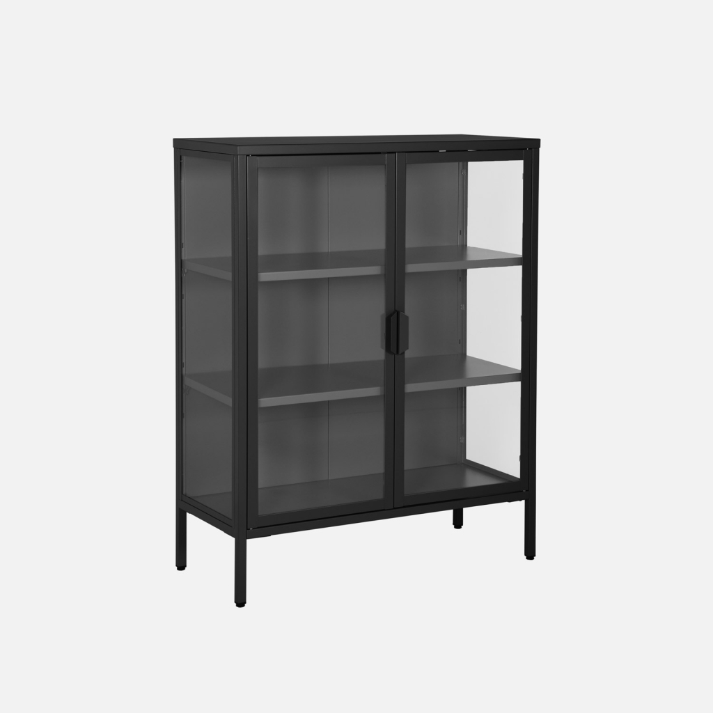 sweeek - Vitrina de acero y vidrio templado de 2 puertas, 80cm , Arkansas , 80x35x102