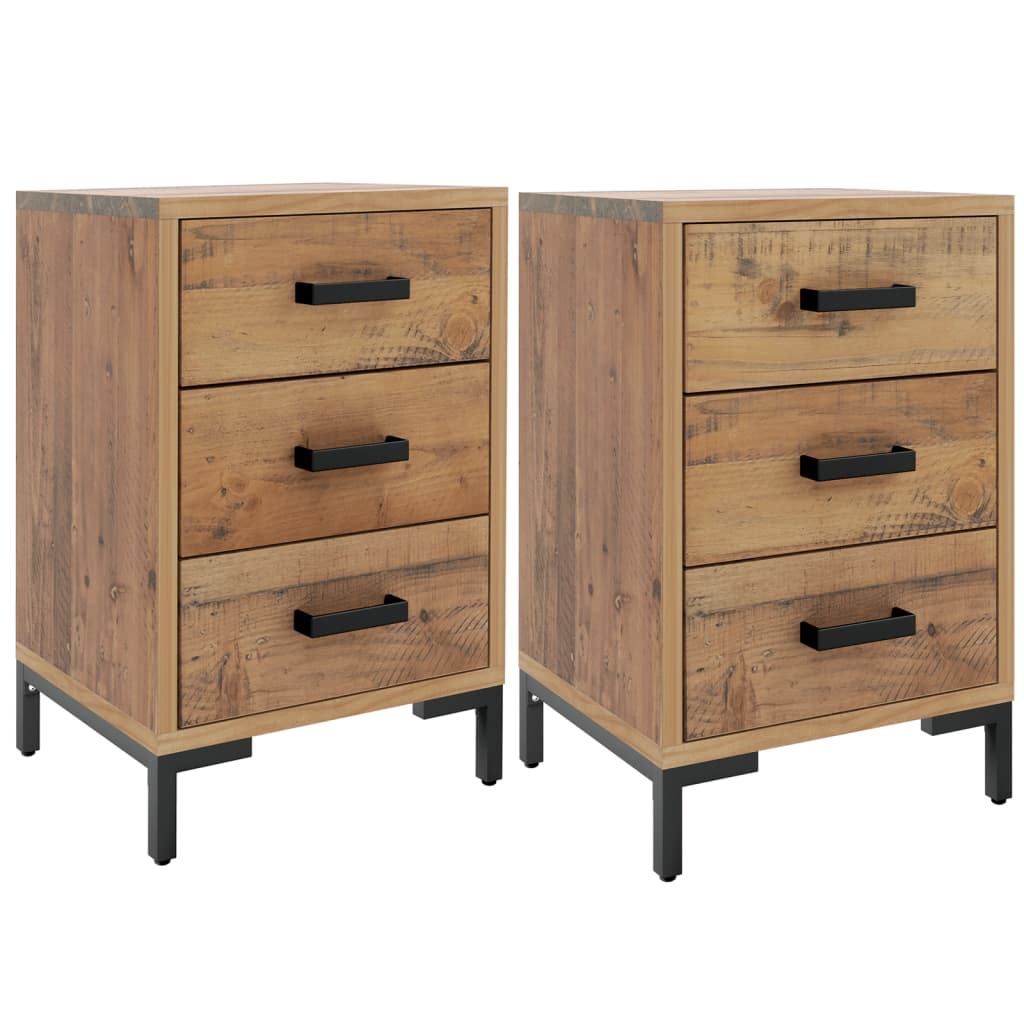 Vidaxl Mesitas de Noche de Madera Maciza de Pino 40x30x55 Cm Marrón y Negro