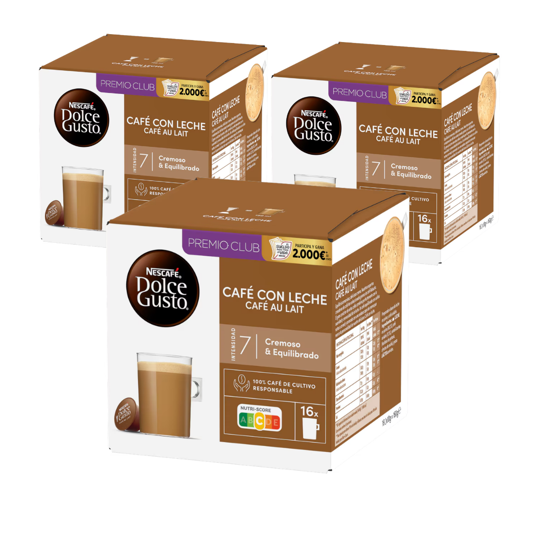 Pack de 48 Unidades de Cápsulas Dolce Gusto Café con Leche - Bebida Cremosa y Aromática Instantánea - QUMIR