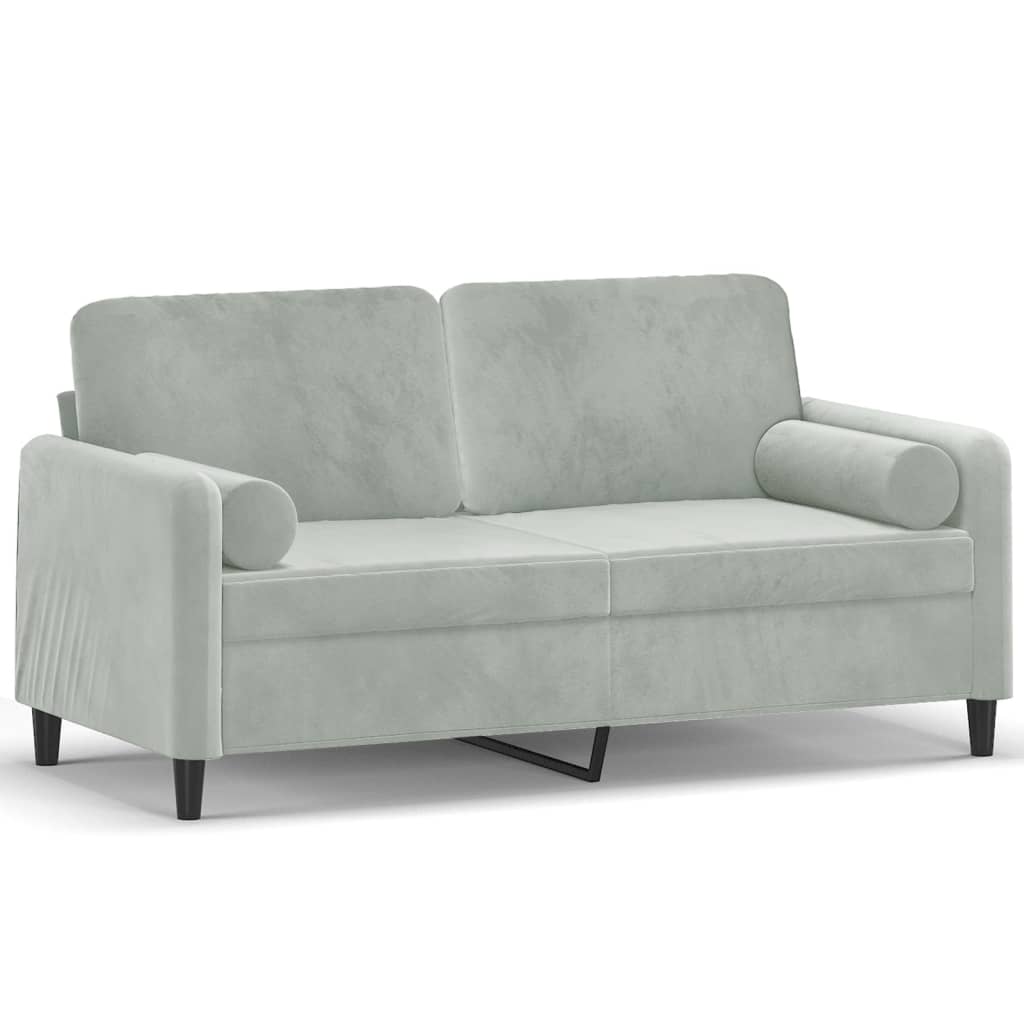 Sofá de 2 plazas con cojines terciopelo gris claro 140 cm