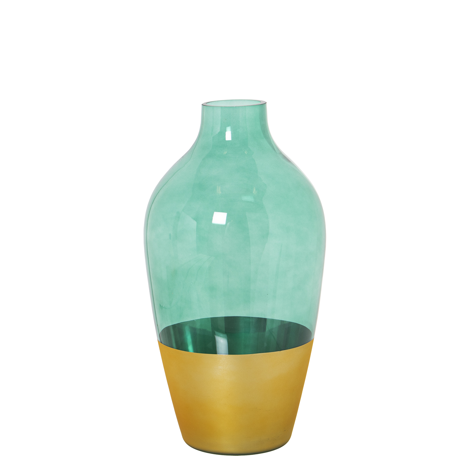 Jarron cristal dorado, verde 15x28cm, boca: 5cm-base: 8, 5c