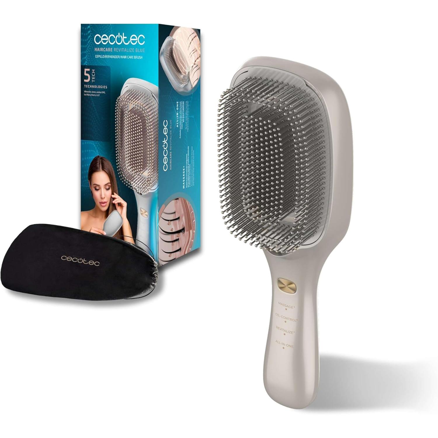 Cecotec Cepillo Reparador Cuero Cabelludo, Restauración Cabello HairCare Revitalize Champagne. Modo Massage, OilControl, Revitalize, Vibración, Iones Negativos, Microcorrientes EMS, LED, Láser LLLT