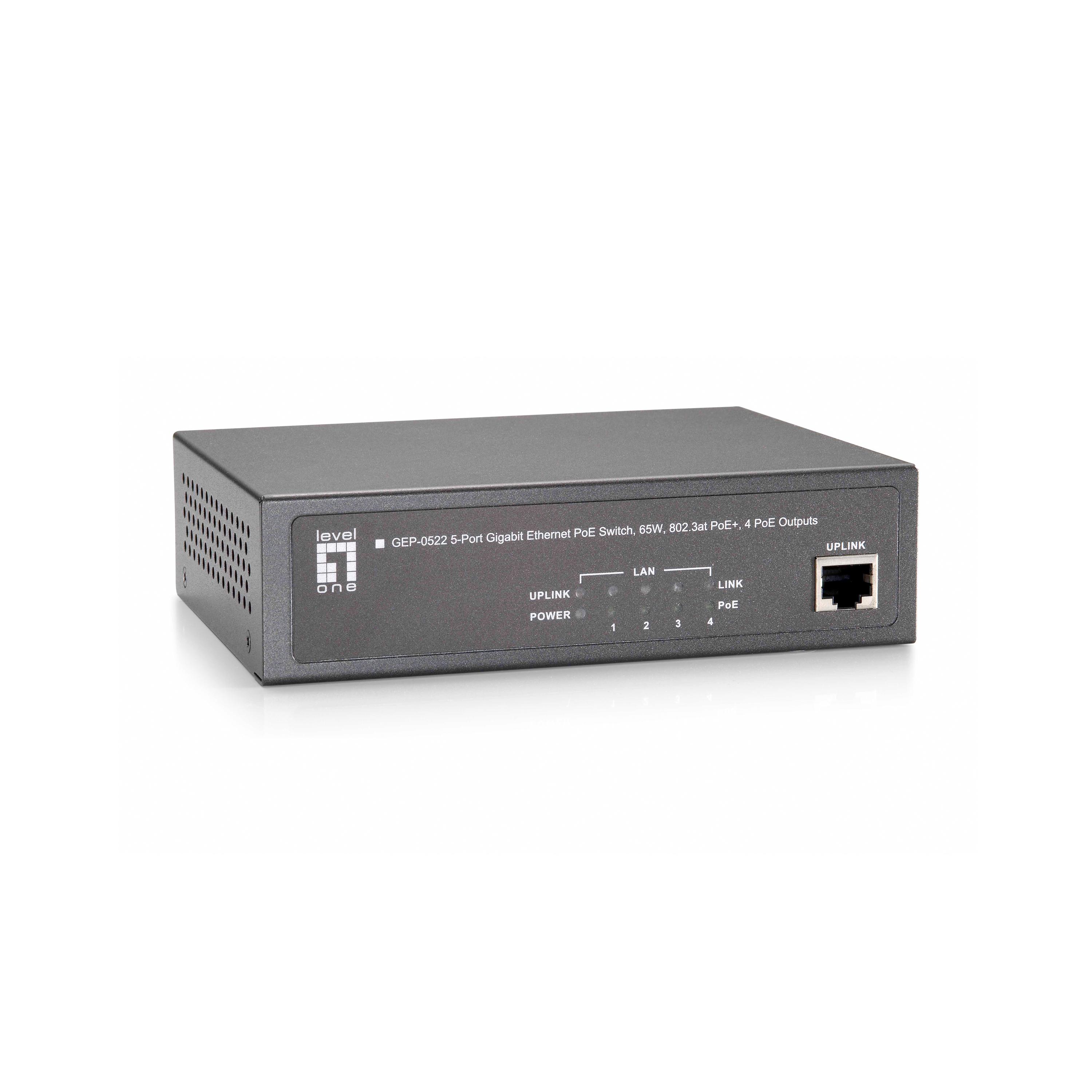 Level One GEP-0522 Switch Gigabit Ethernet Poe 5 Puertos - Gris | Alta Velocidad de Red