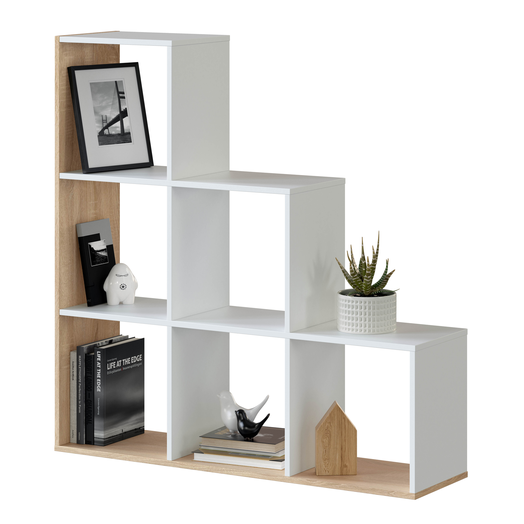 VS Venta-Stock Estantería Librería Estela Blanco Roble 108x28x110cm