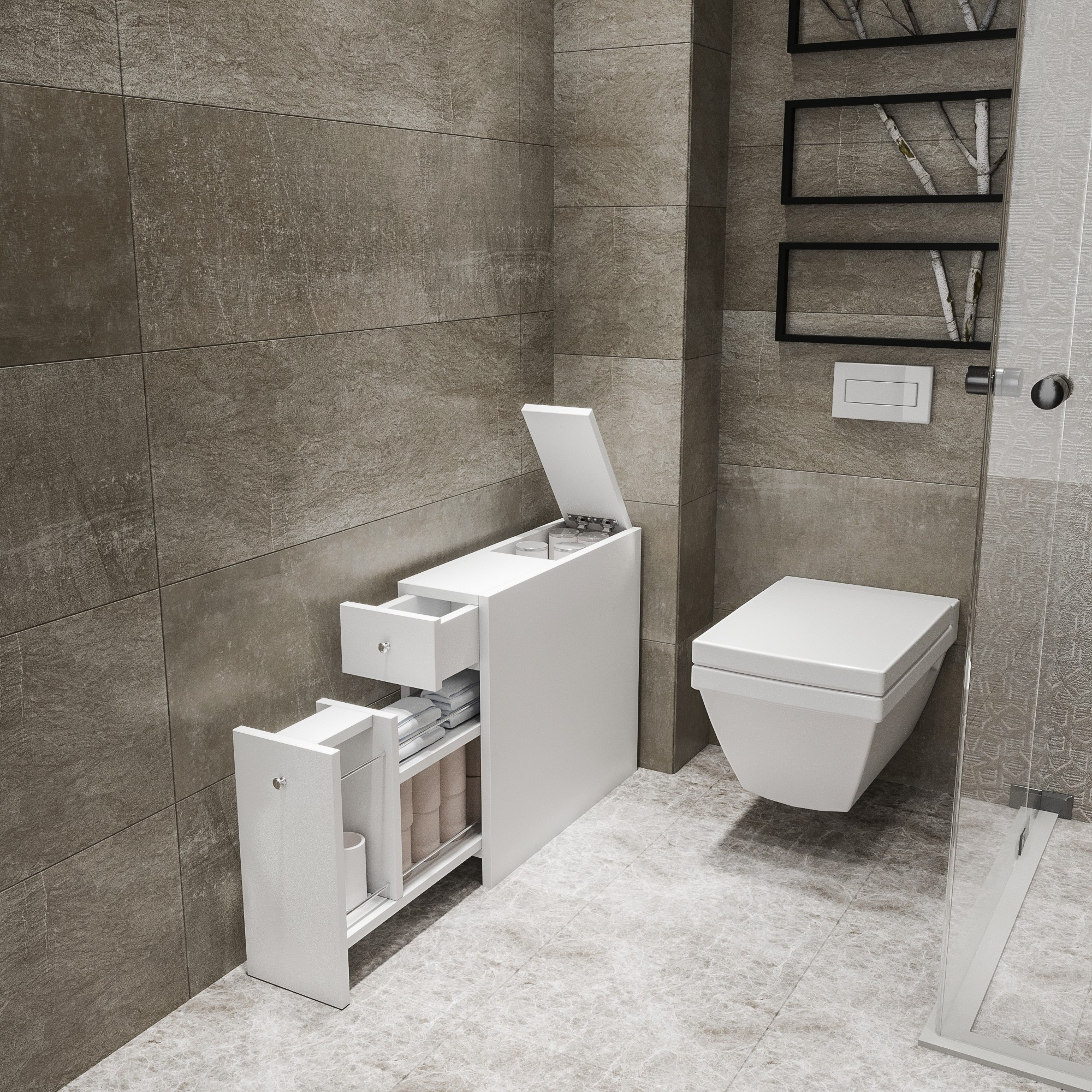 Mueble de baño,100% Tablero de aglomerado rechapado en melamina, Color Blanco
