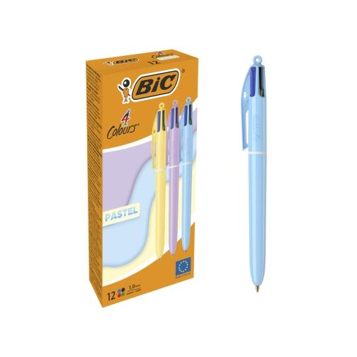 Bic 4 colours pastel boligrafo de bola retractil - punta media de 1.0mm - tinta con base de aceite - cuerpo en colores pastel - 4 colores (12 uds)