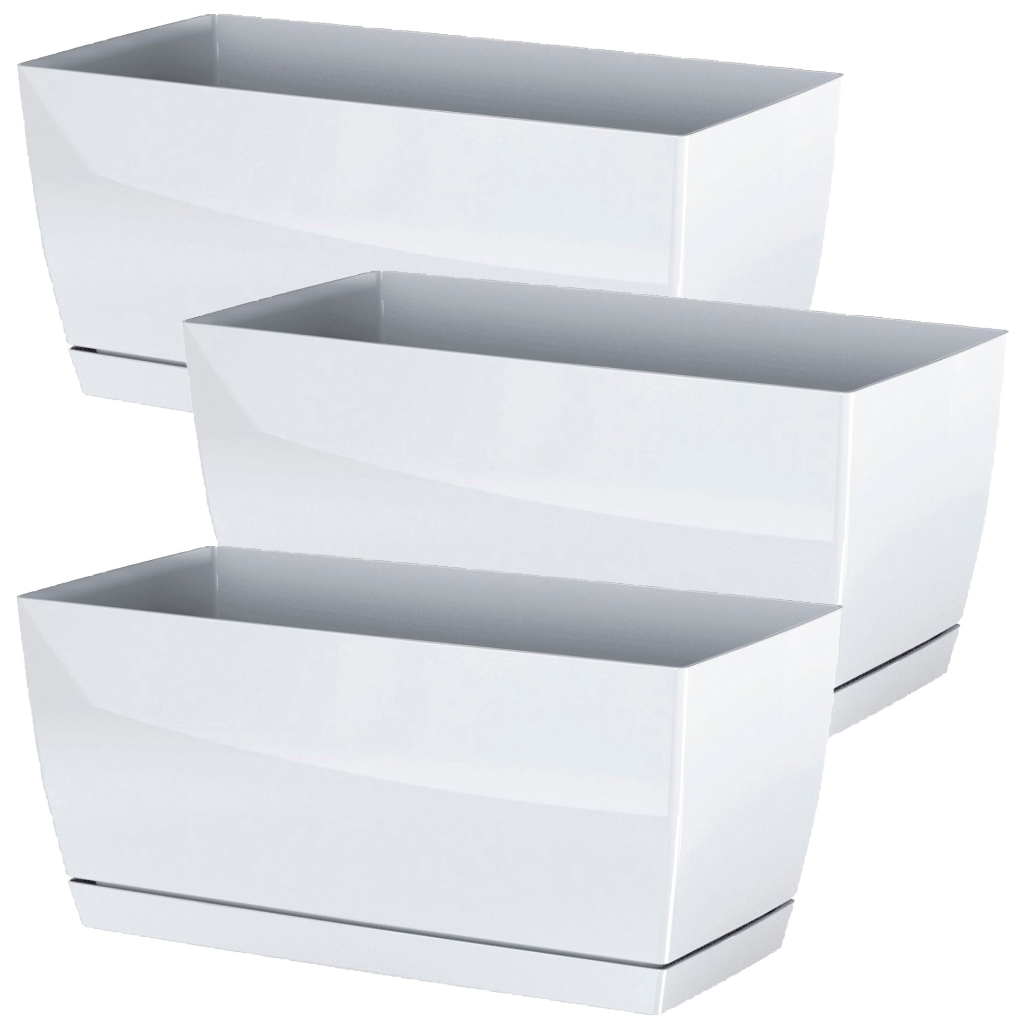 3x Jardinera de plastico WELLHOME Coubi Case P en color blanco 24 (largo) x 12 (ancho) x 11 (altura) cm