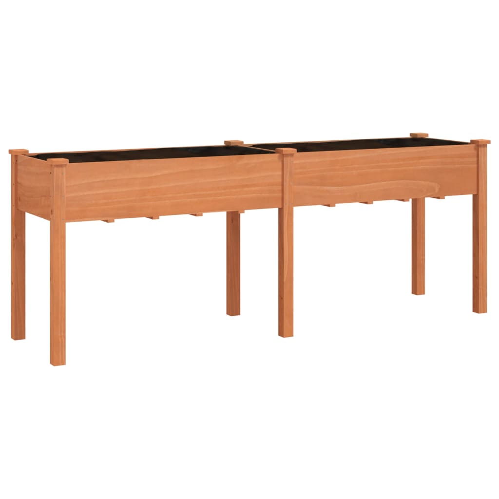 vidaXL Jardinera con forro madera maciza de abeto 203x53x76 cm Color Marrón claro,  Marrón,  Gris y mas