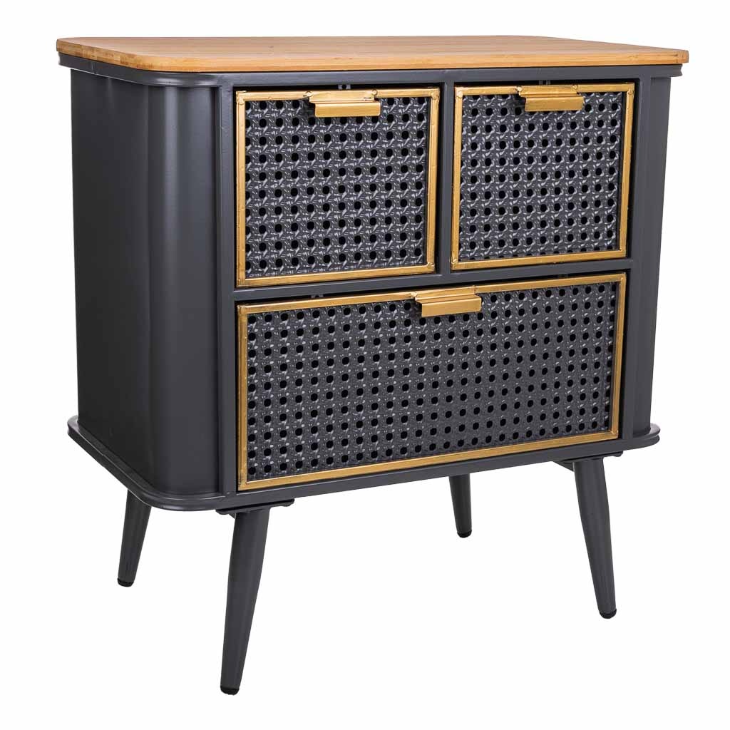 WANDERLUST DECO Mesita de metal y madera negro 58x33x60h cm de estilo Industrial