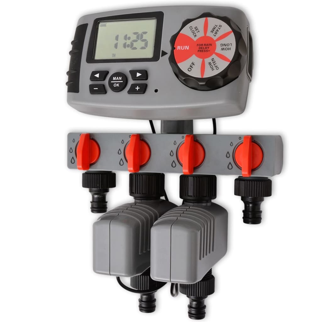 vidaXL Temporizador de riego automático con 4 estaciones 3 V