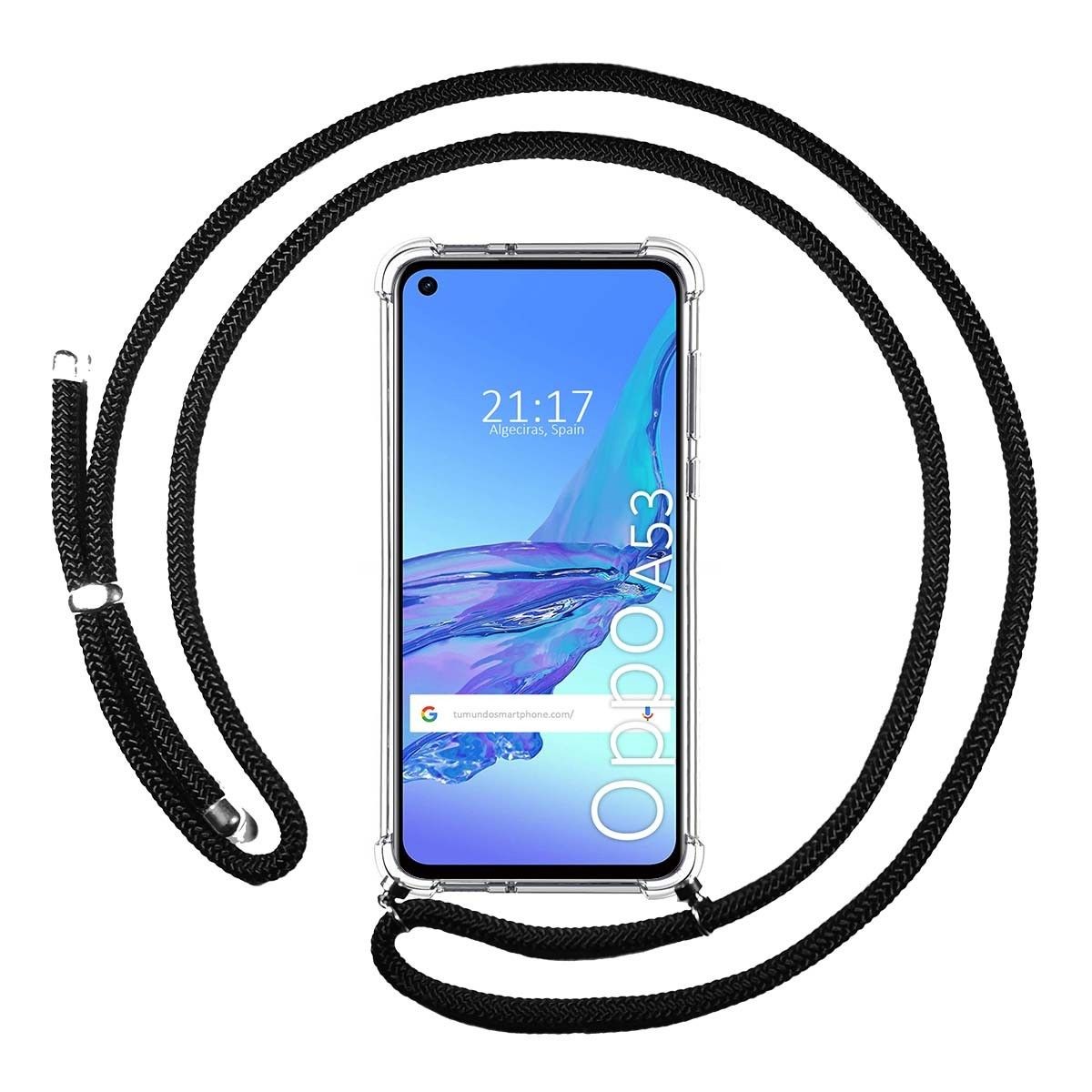 Tumundosmartphone Funda Colgante Transparente para Oppo A53 / A53s con Cordon Negro