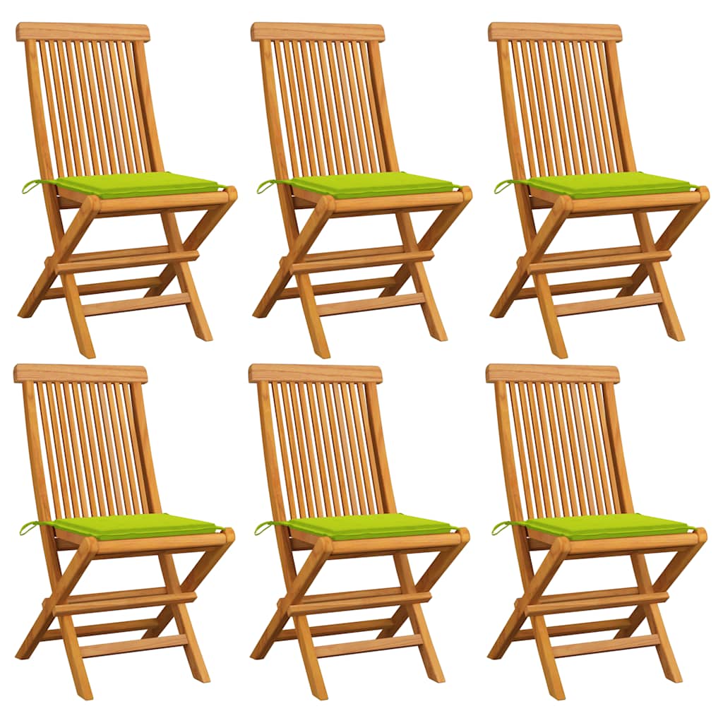 vidaXL Sillas de jardín 6 uds cojines verde brillante madera de teca