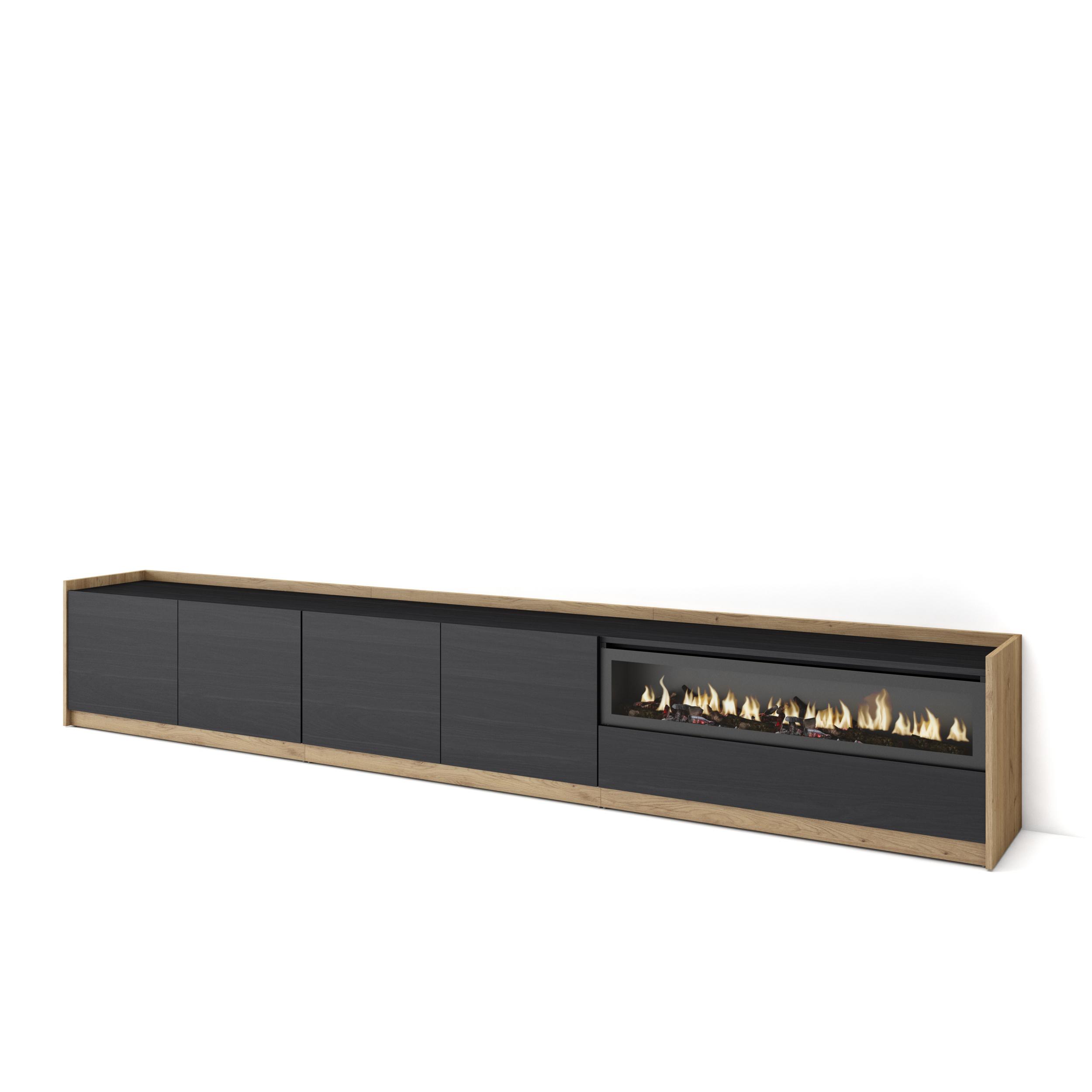 Skraut Home, Mueble TV, Televisión, Muebles de salón, almacenaje, 310x37x50 cm, Para TV hasta 80", Chimenea eléctrica