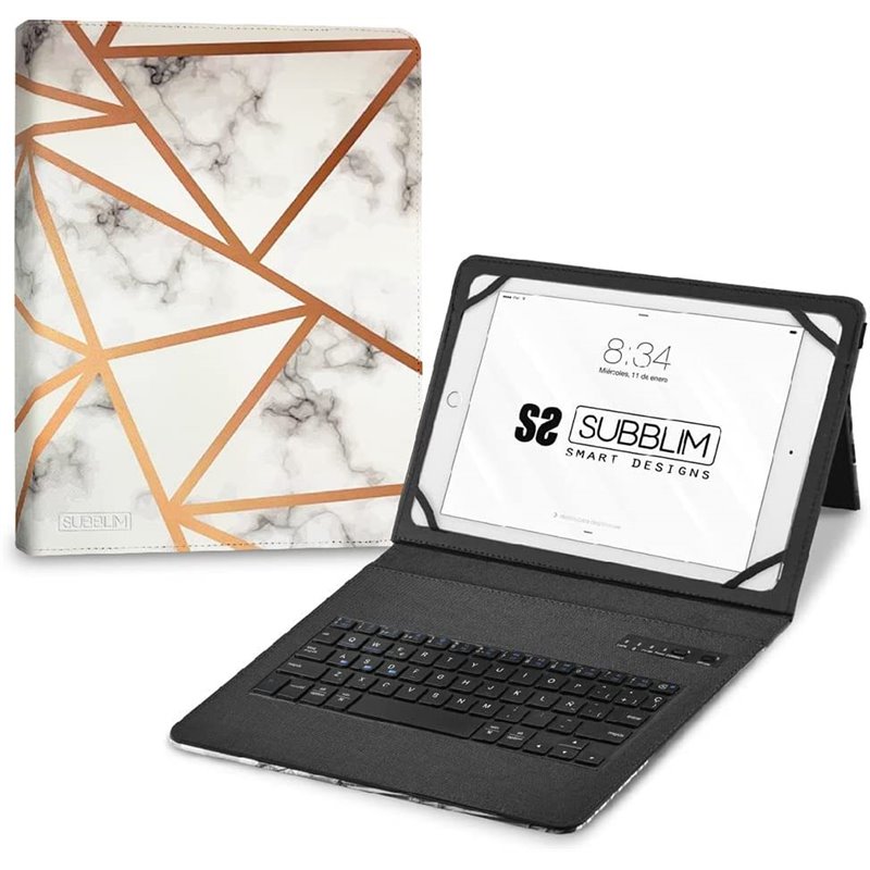 Funda con Teclado Subblim Keytab Pro Bluetooth para Tablets de 9'-11'/ Marmol Blanco