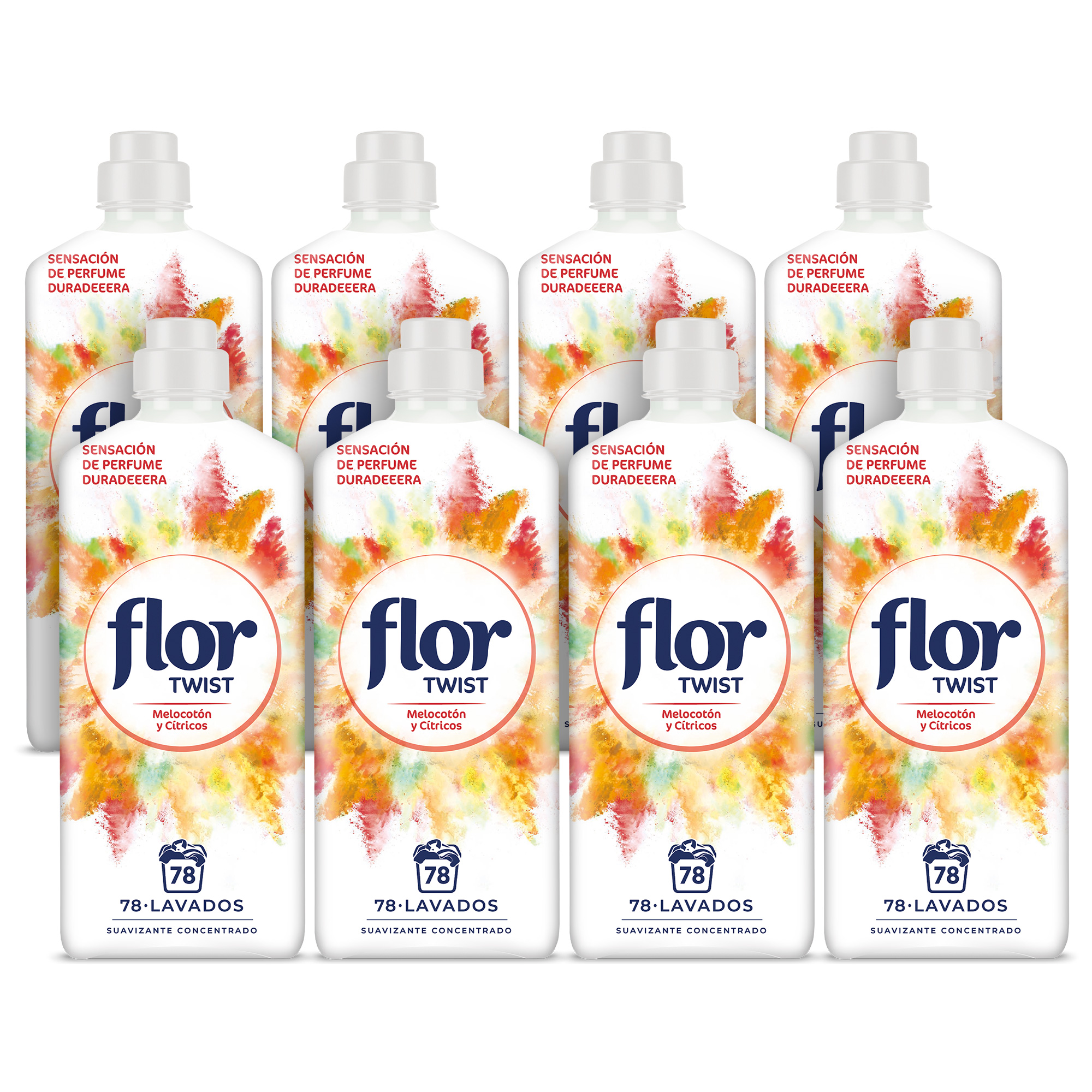 Flor - Flor Twist Melocotón Suavizante Concentrado para la ropa 624 lavados (8 botellas de 78 lavados)