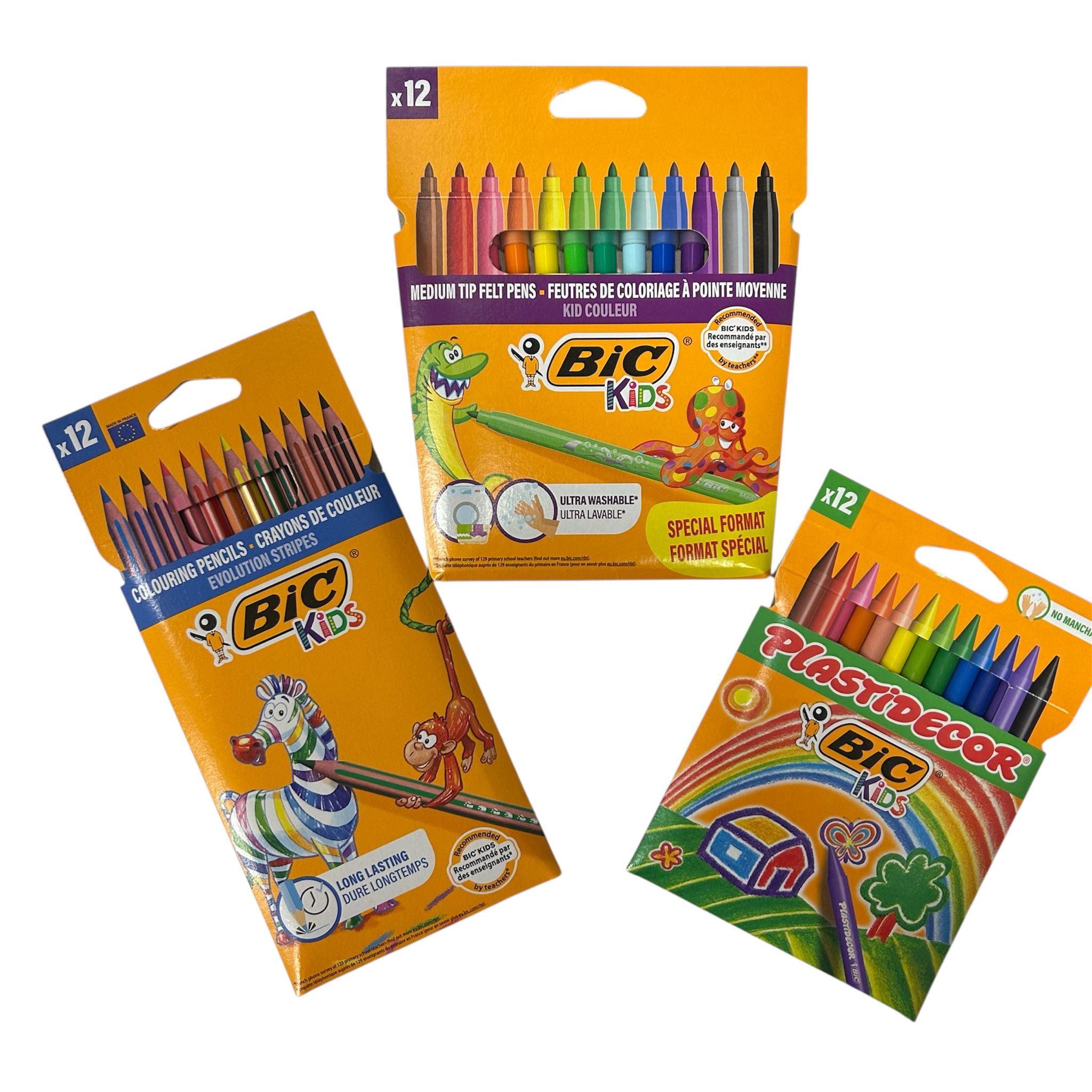 Pack Escolar Dibujo BIC: 12 Plastidecor + 12 Rotuladores + 12 Lápices