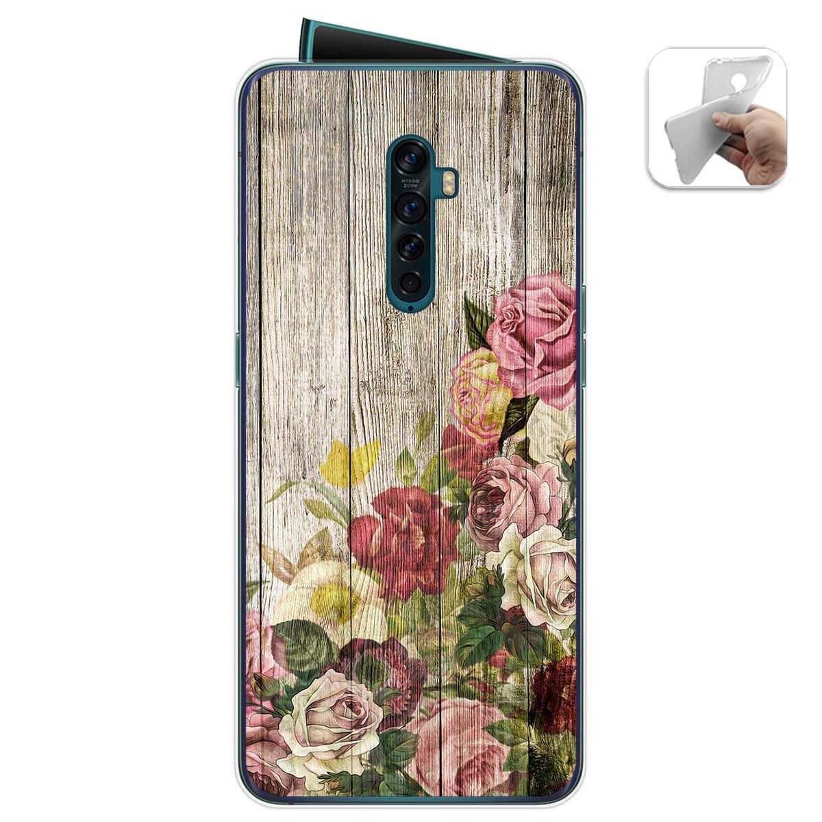 Tumundosmartphone Funda Gel Tpu para Oppo Reno 2 diseño Madera 08 Dibujos