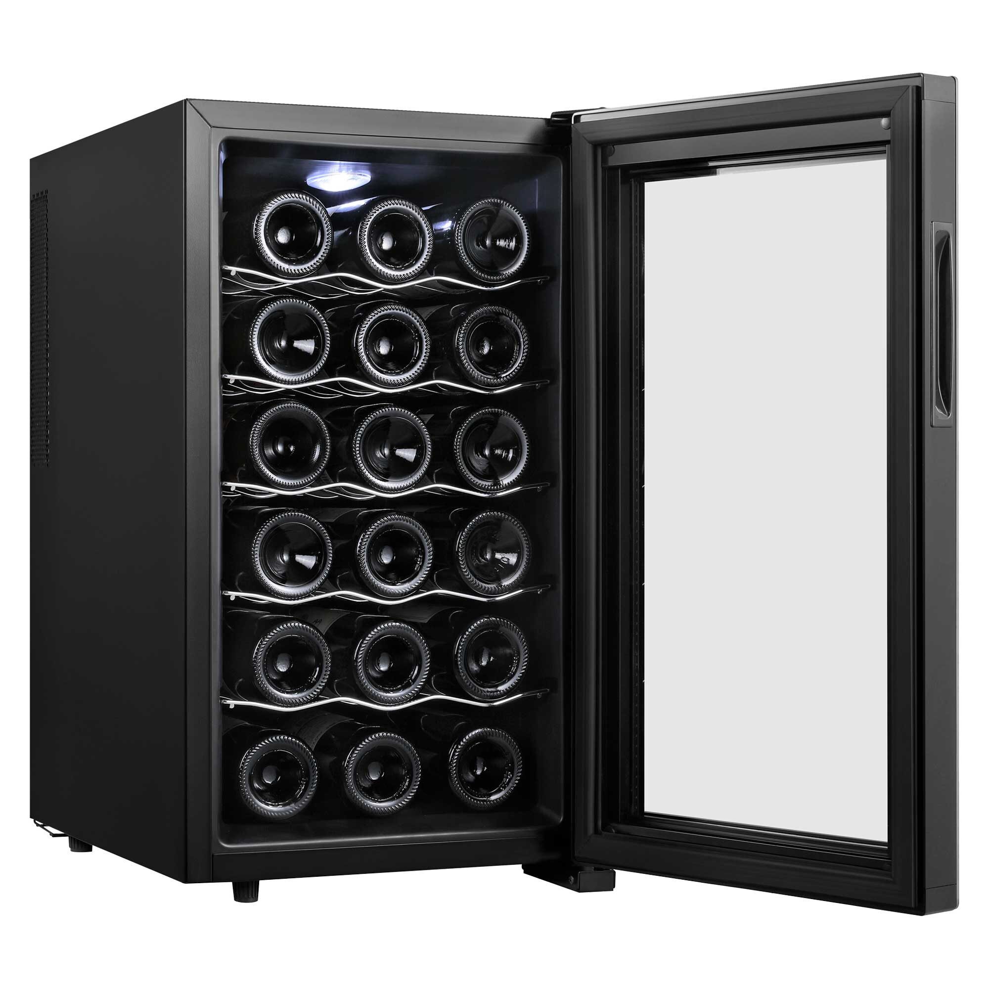 Vinoteca para 18 Botellas con Puerta de Cristal y Pantalla LED 48L - 50w, 12º a 18ºC