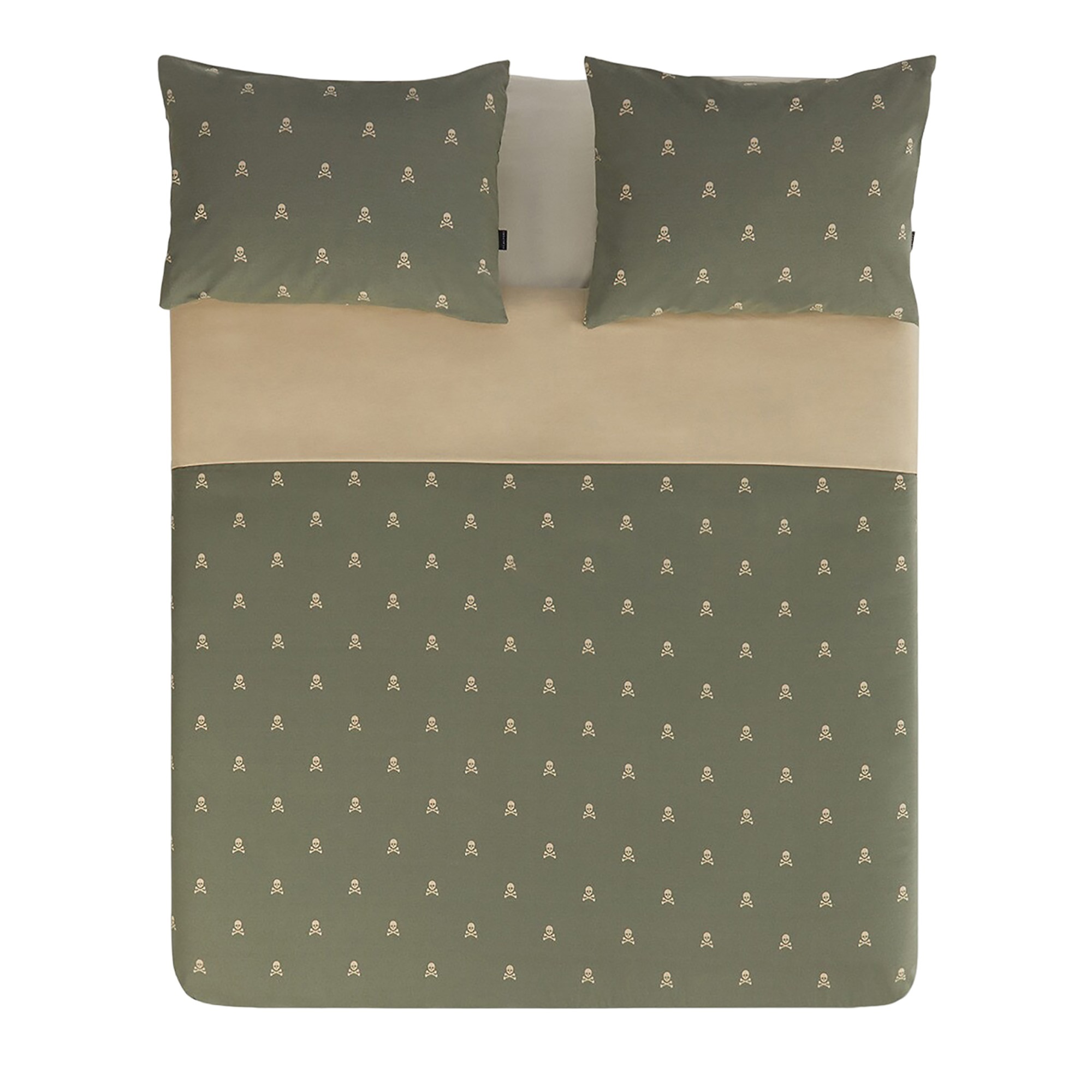 Set cama (funda nórdica 250x230cm + 2 fundas almohada 50x85cm) 100% algodón 144tc beige & khakhi calaveras Scalpers Home