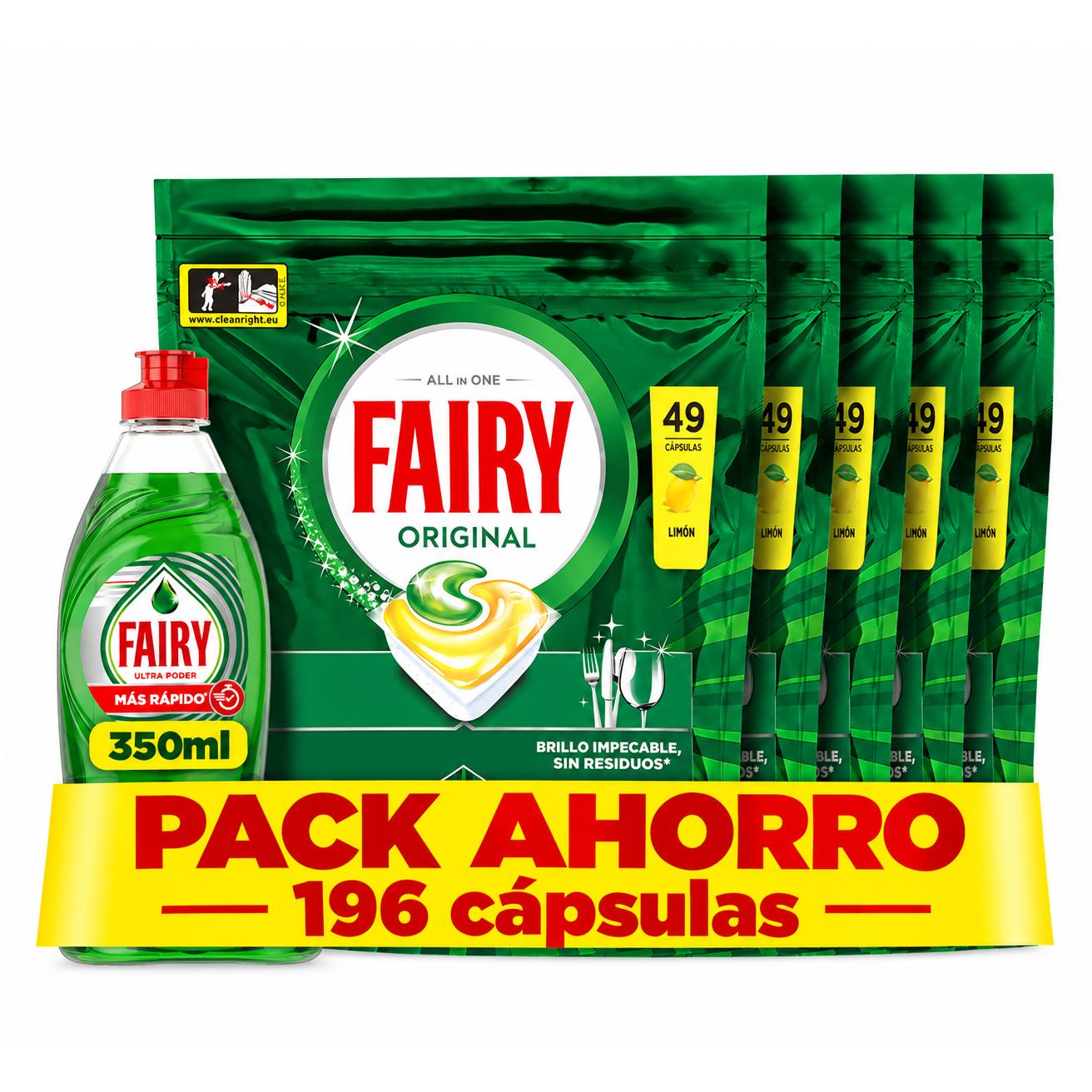 Fairy Lavavajillas Máquina Original 196 o 245 cápsulas + Fairy Lavavajillas Mano Ultra Poder 350ml