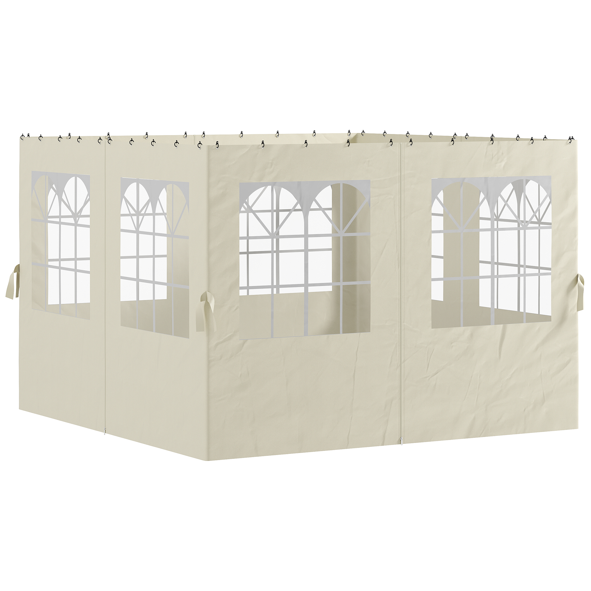 Outsunny 4 Paredes Laterales para Cenador 3x3 m Laterales de Carpa con Ganchos 8 Ventanas Protección UV Reemplazo Lateral para Carpa de Jardín Exterior Fiesta Crema