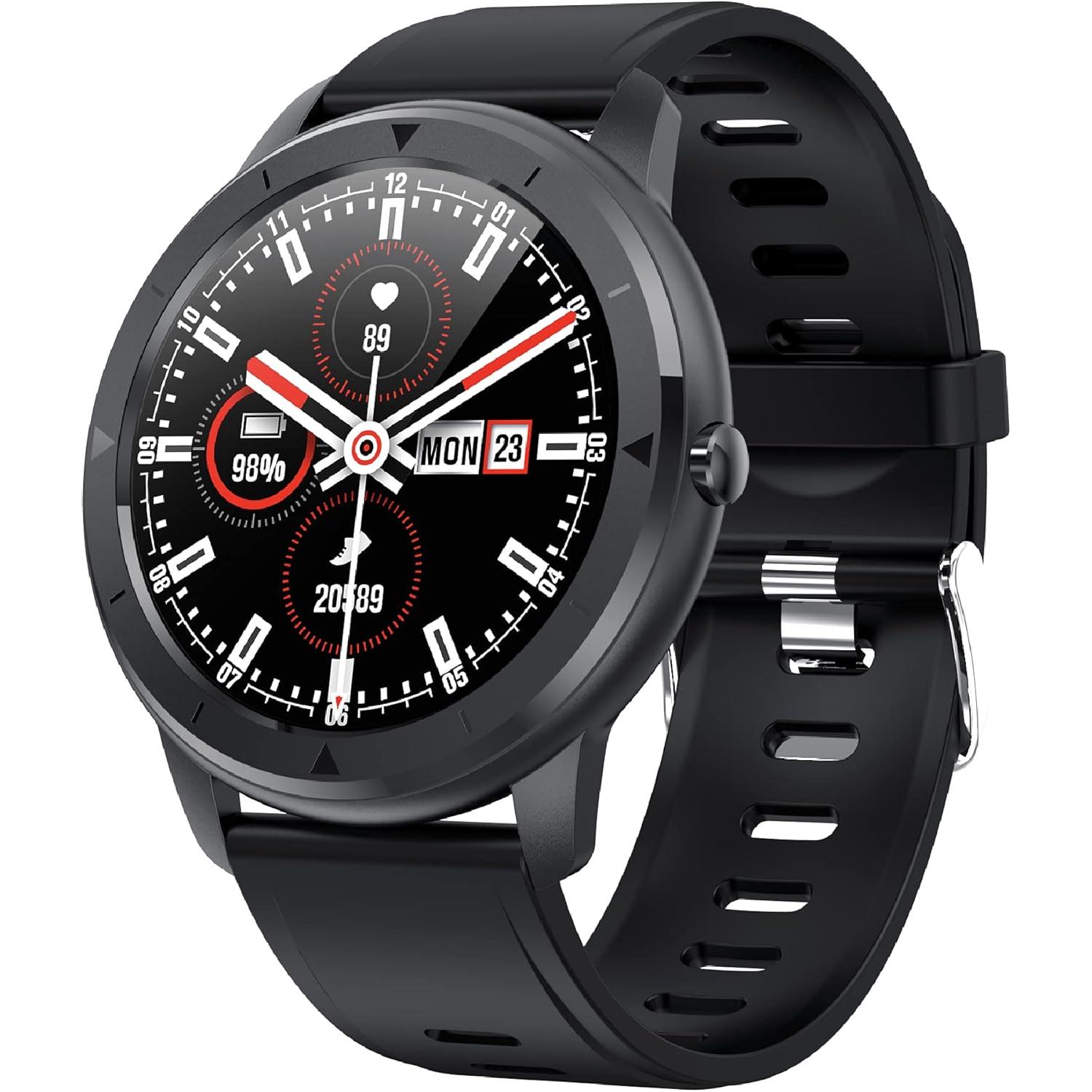 KSIX Smartwatch Multideporte Medidor de Pulsaciones, Sumergible 1 m, Pantalla 1.28 Pulgadas Full Touch IP67 Impermeable ,Compatibilidad: Android 5.1 / iOS 9.0 ,App: DA FIT , Negro