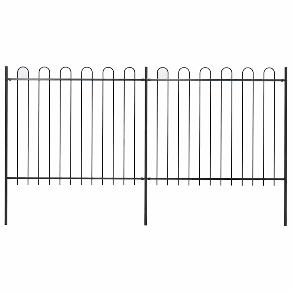vidaXL Valla de jardín con puntas de aro acero negro en longitud 1.8 m o 3.4 m