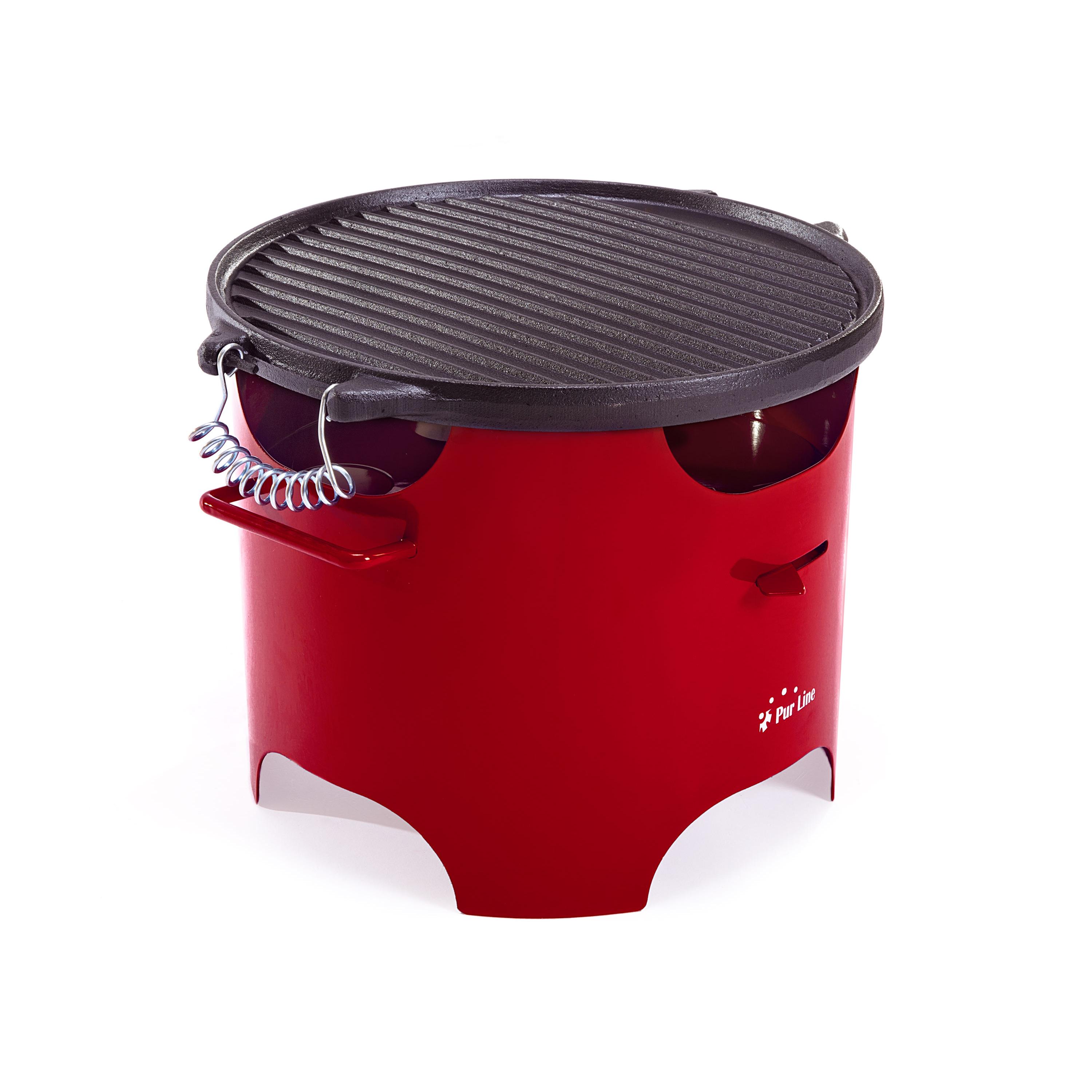 Barbacoa de etanol 0.5L en acero rojo y plancha redonda de hierro Purline BB03