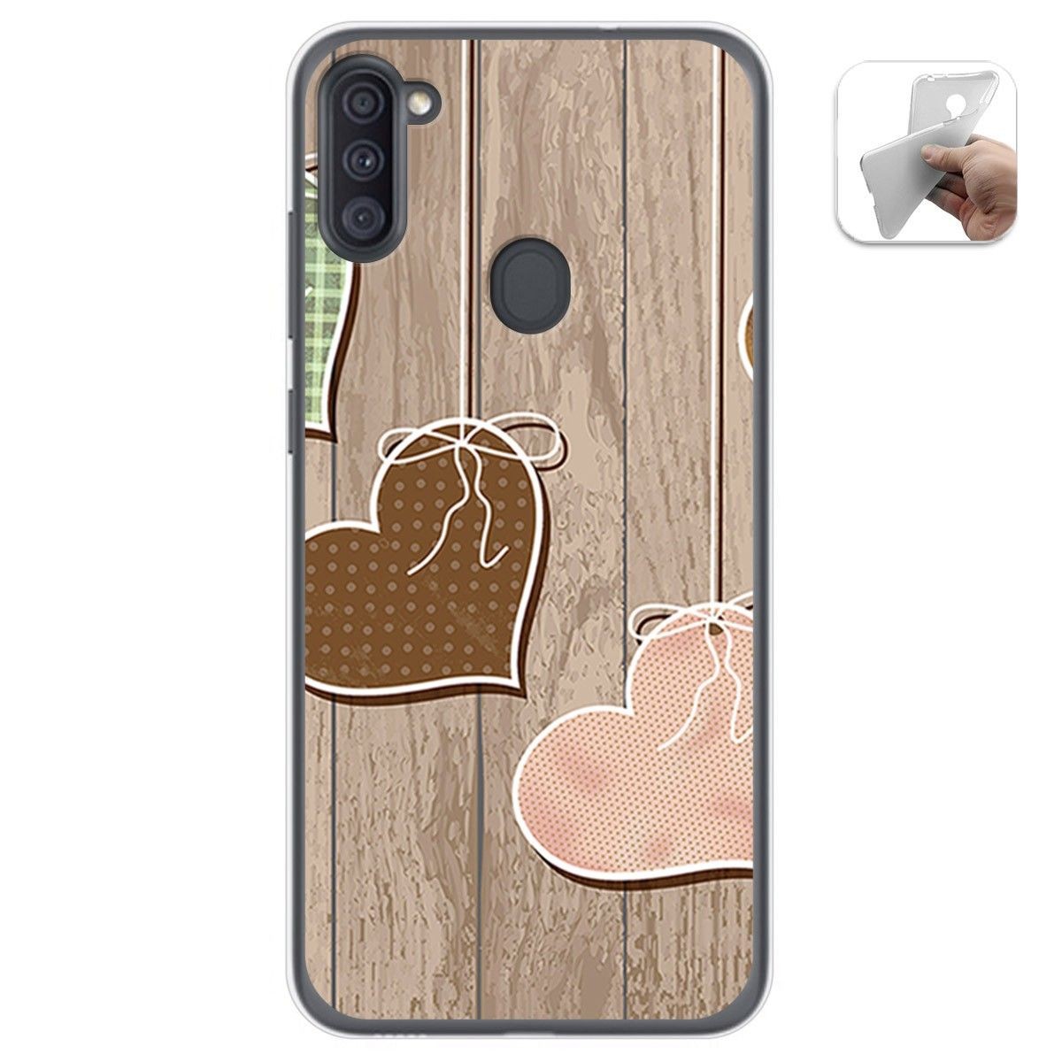 Tumundosmartphone Funda Gel Tpu para Samsung Galaxy A11 / M11 diseño Corazones Madera Dibujos