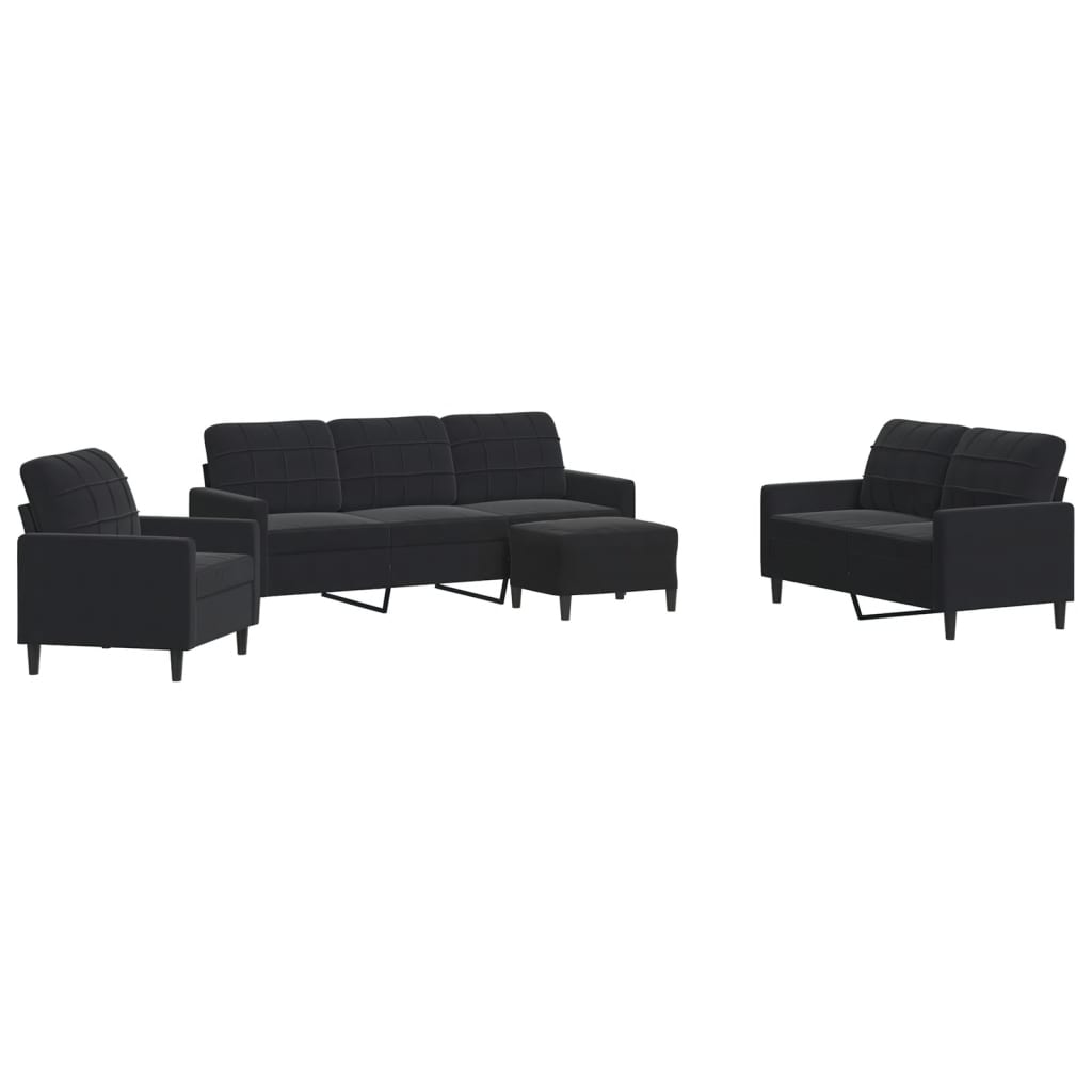 vidaXL Juego de sofás con cojines 4 piezas terciopelo negro