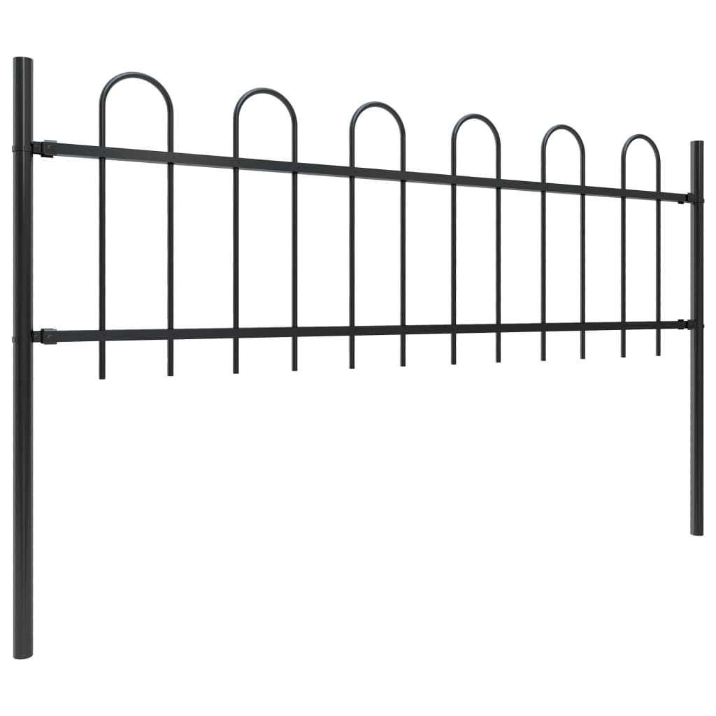Vidaxl Valla de Jardín con Puntas de Aro de Acero Negro - Altura 0,6 M - Longitud 1.7 M
