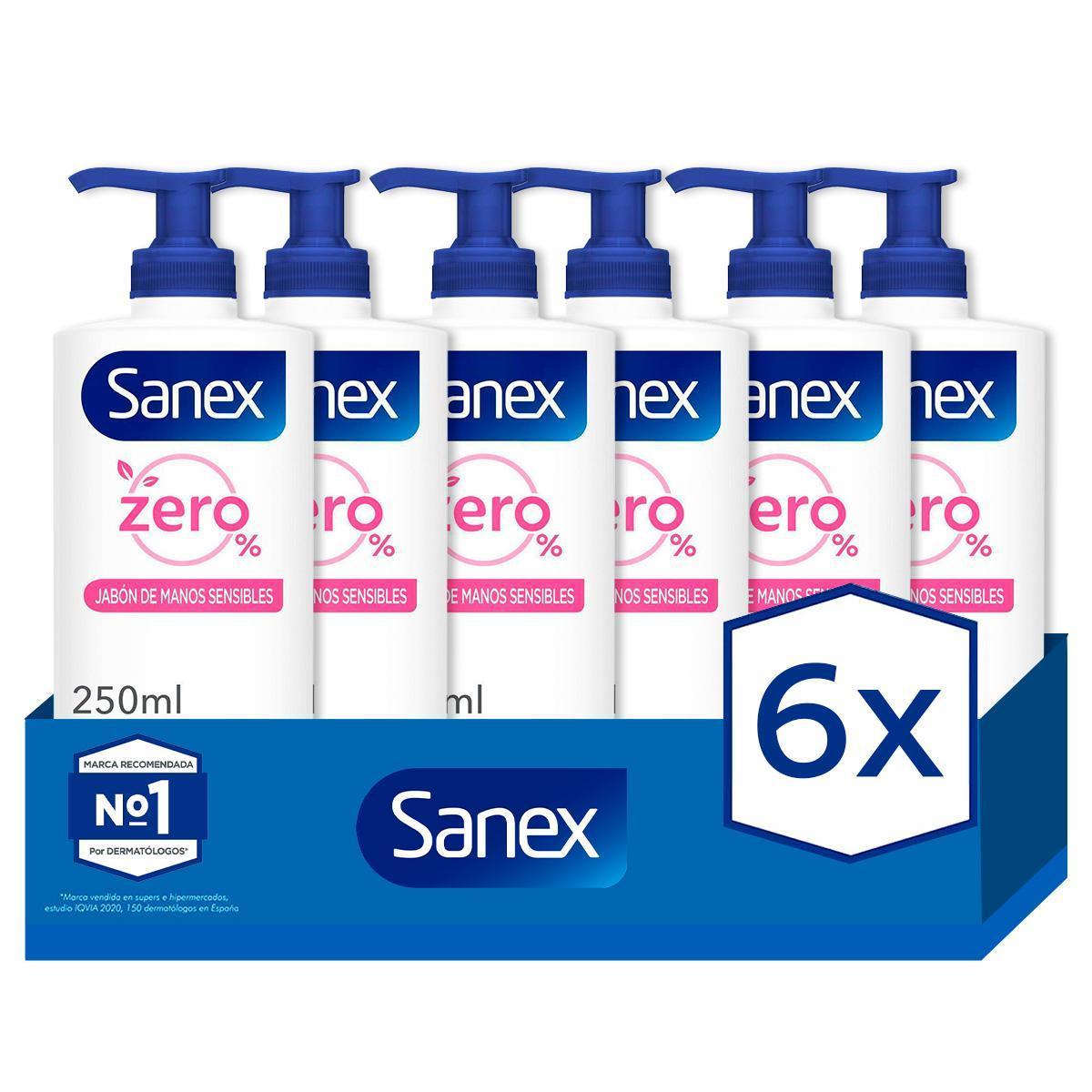 Sanex - Jabón líquido de manos SANEX Zero% Sensitive 250ml. Pack 6