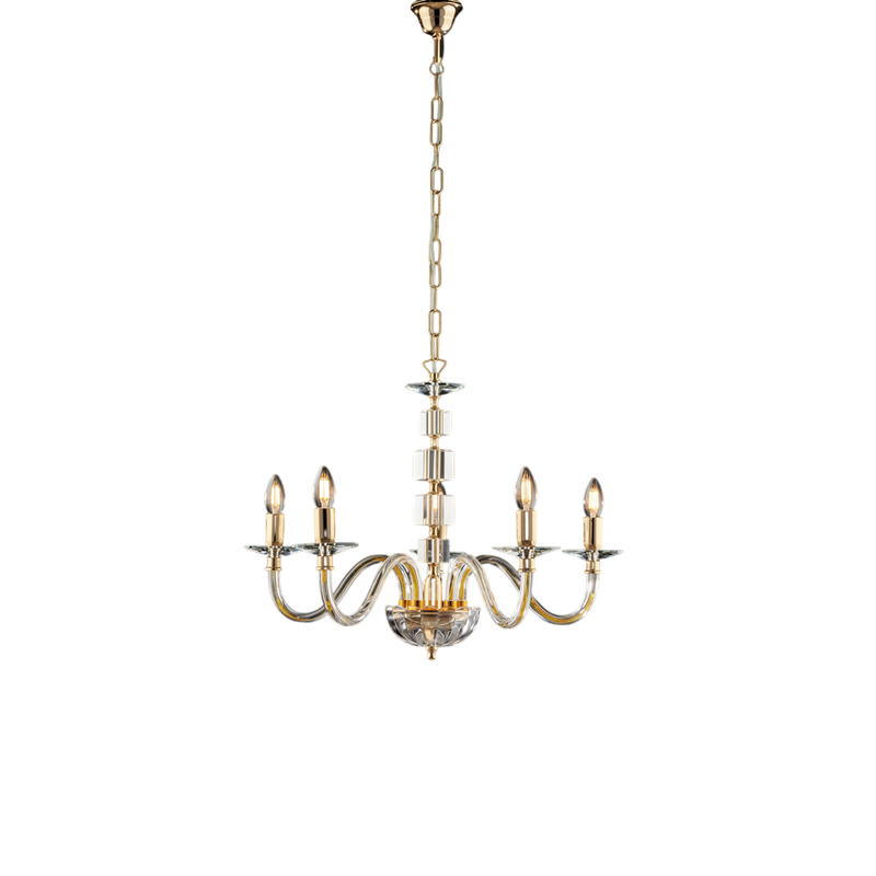 Lámpara de araña Franz en dorado con cristal transparente y pedrería 5 luces 110 Ø60 BL275-5-OR - Bonetti Illumina
