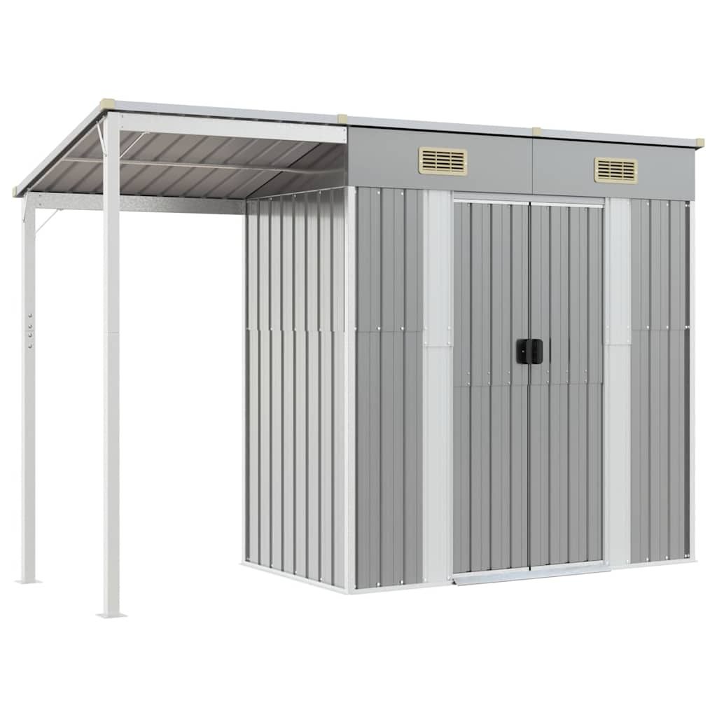 vidaXL Caseta de jardín con techo extensible, gris claro, 277 x 107 x 181 cm, acero